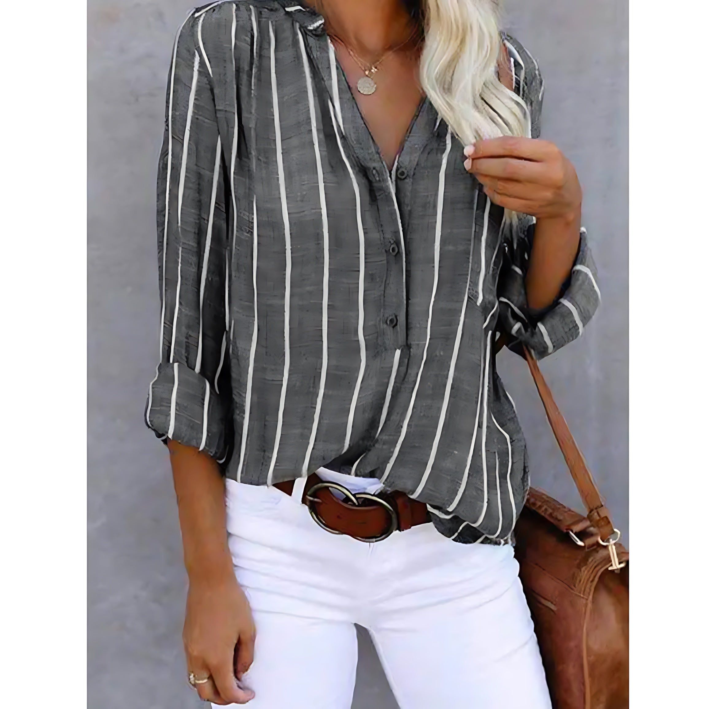 Lainey – Striped Collared Long Sleeve Shirt