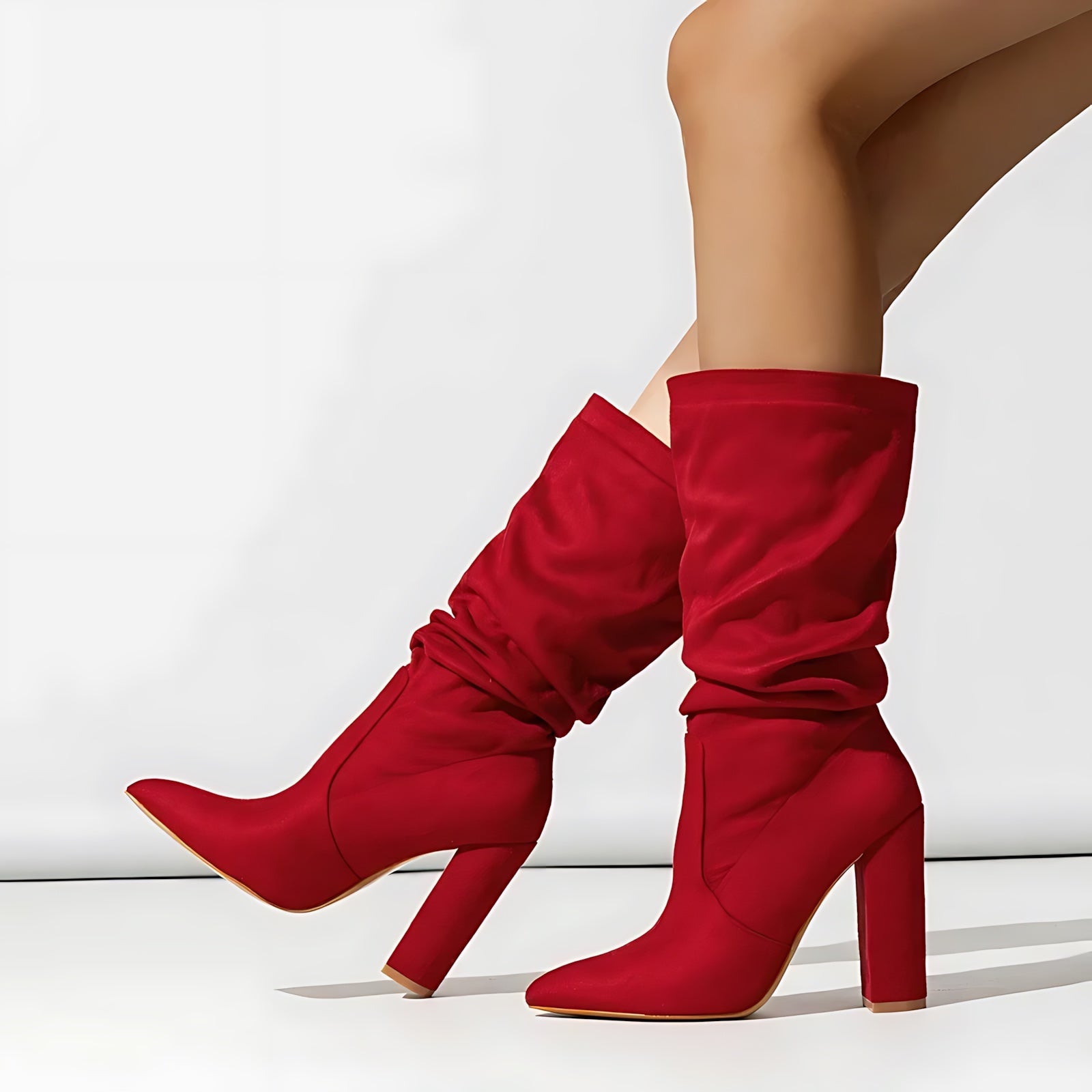 Lainey – Suede Slouchy Block Heel Mid Calf Boots