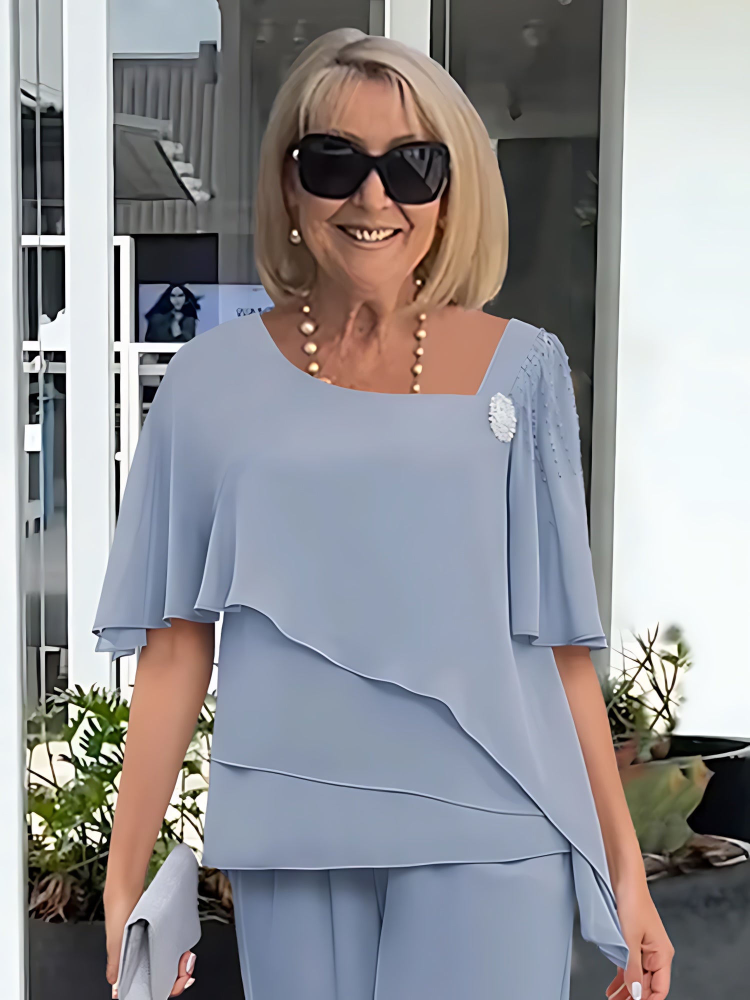 Lainey – Three Quarter Sleeve Tiered Top and Wide Leg Pants Set