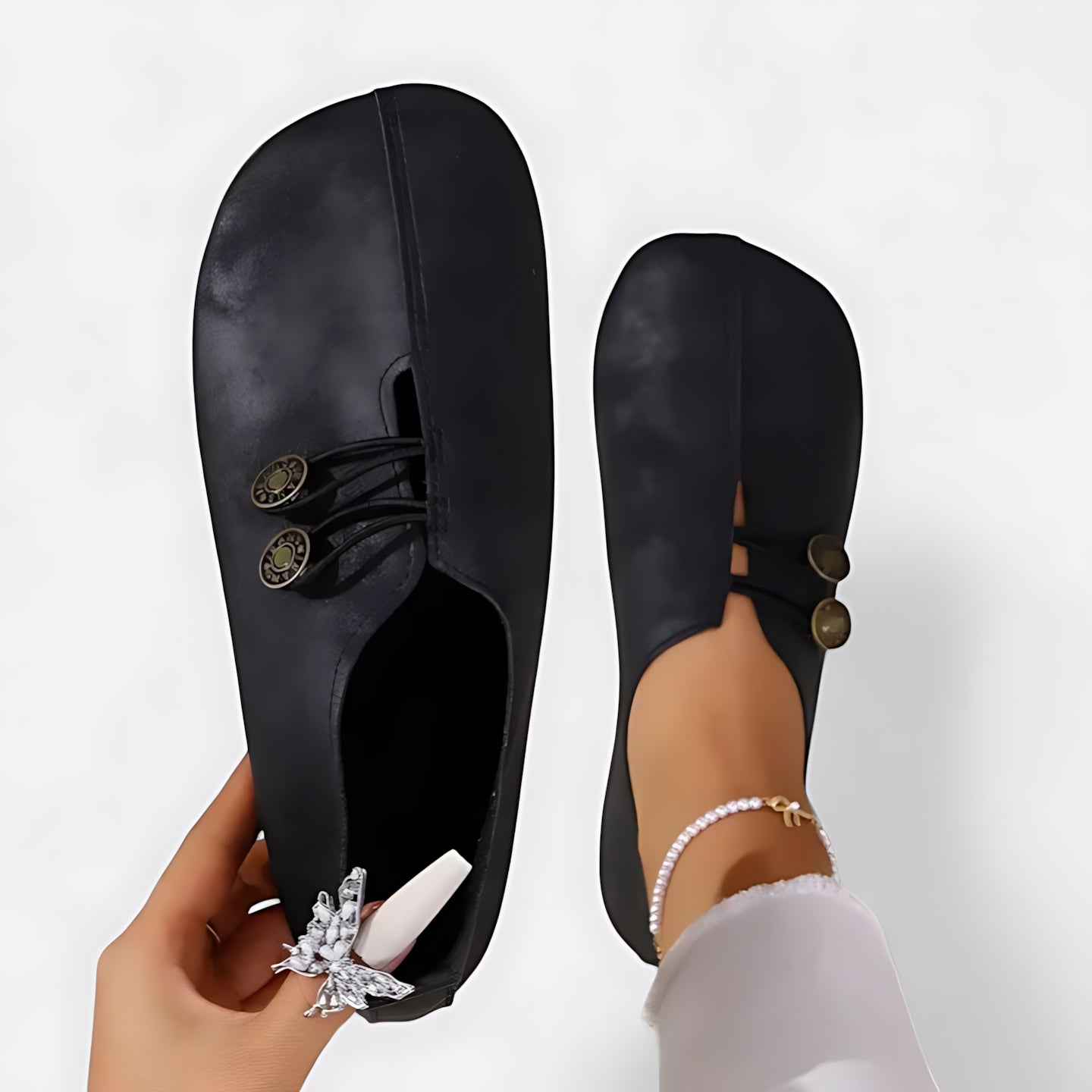 Layla – Faux Leather Round Toe Slip On Flats