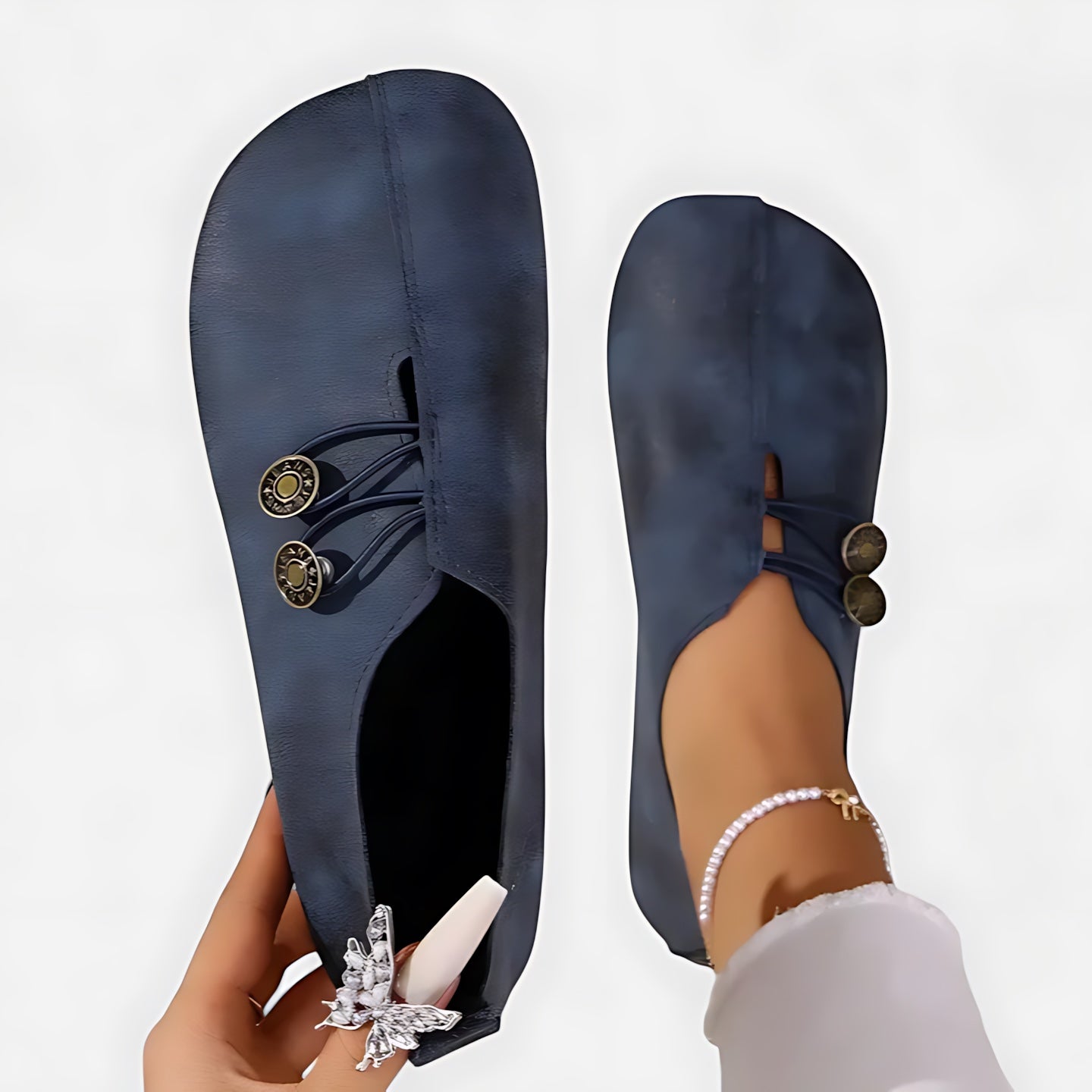 Layla – Faux Leather Round Toe Slip On Flats