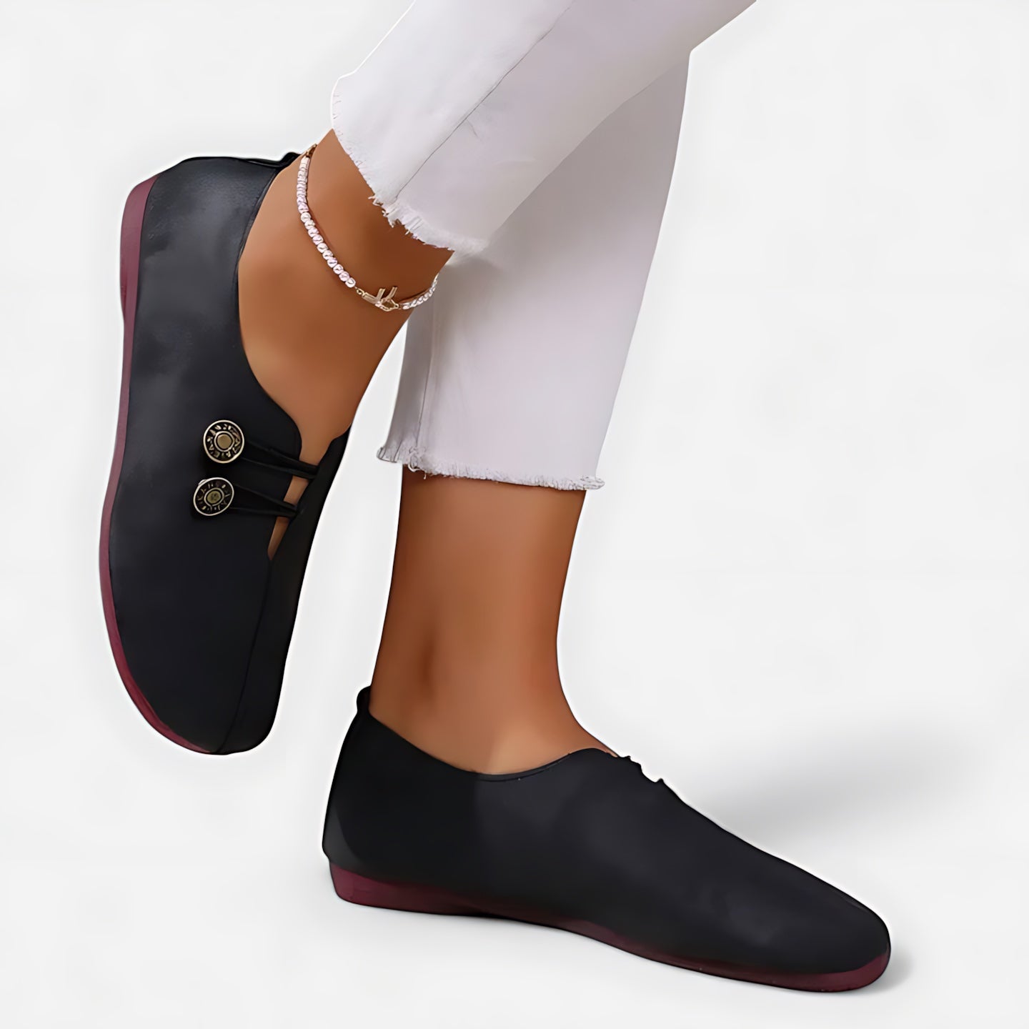 Layla – Faux Leather Round Toe Slip On Flats
