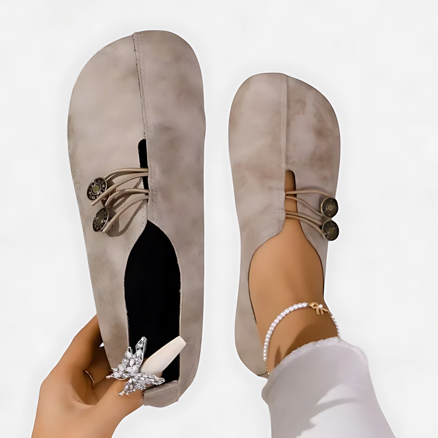 Layla – Faux Leather Round Toe Slip On Flats