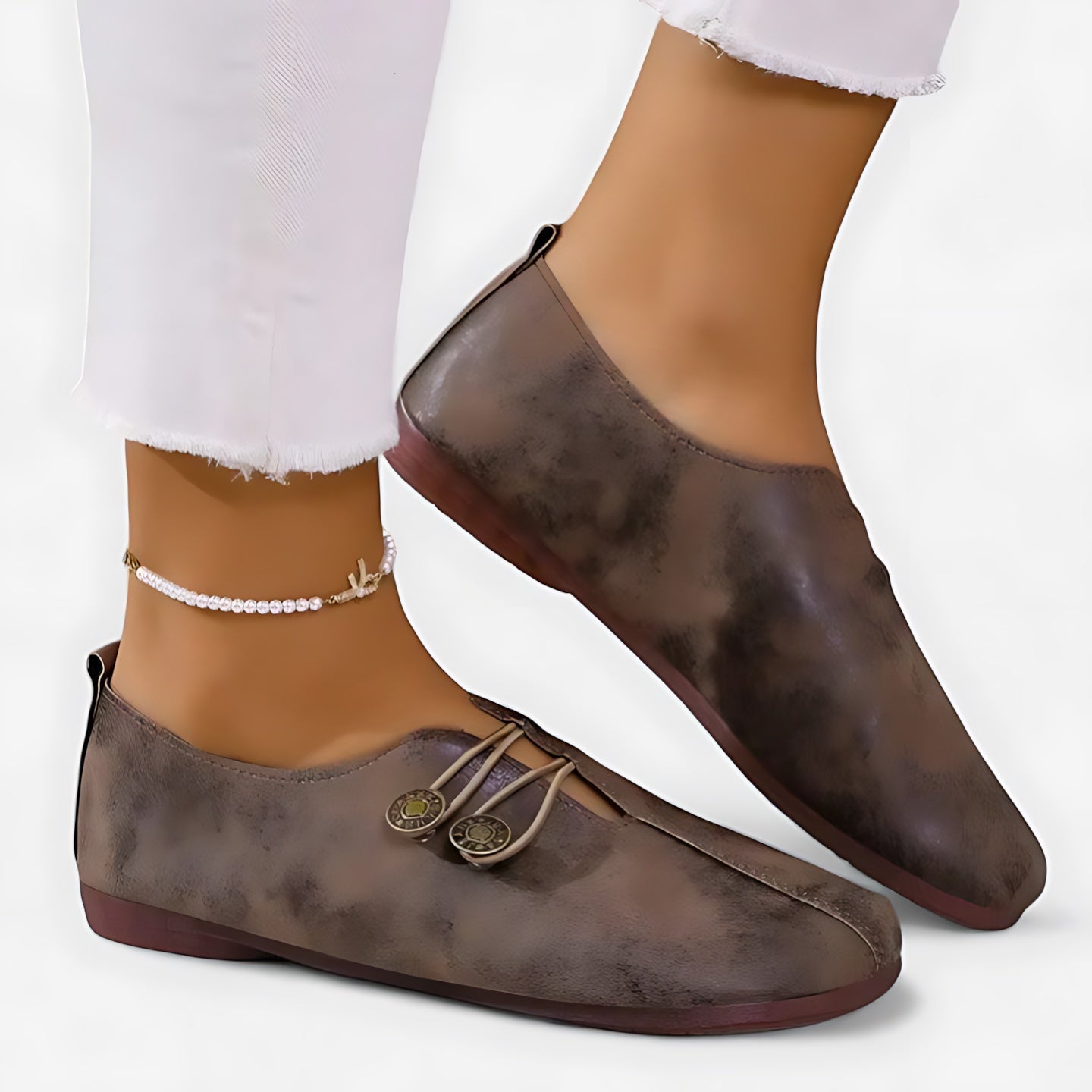 Layla – Faux Leather Round Toe Slip On Flats