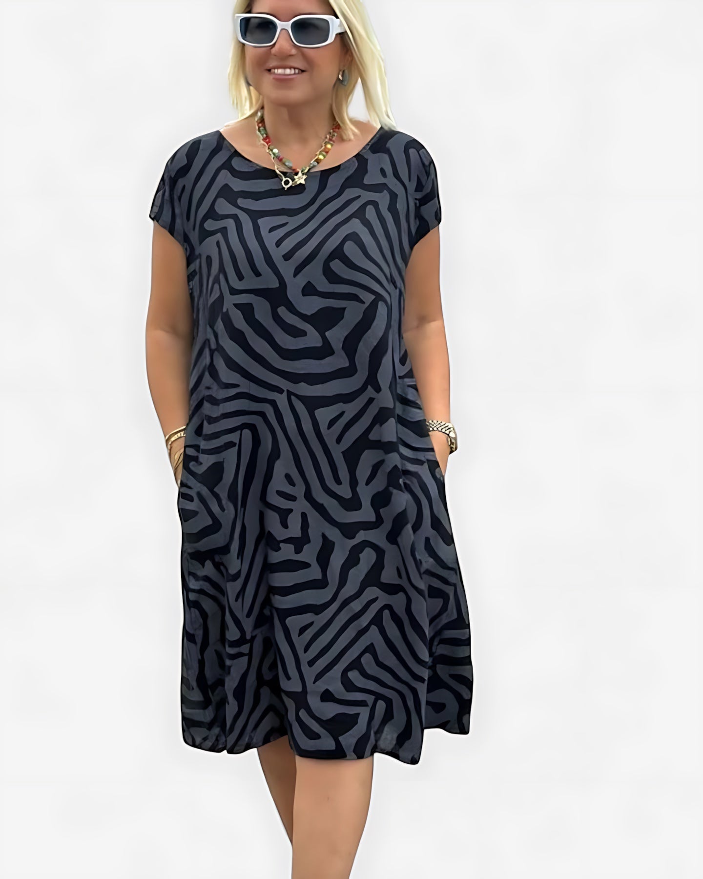 Layla – Geometric Print Cap Sleeve Midi Dress