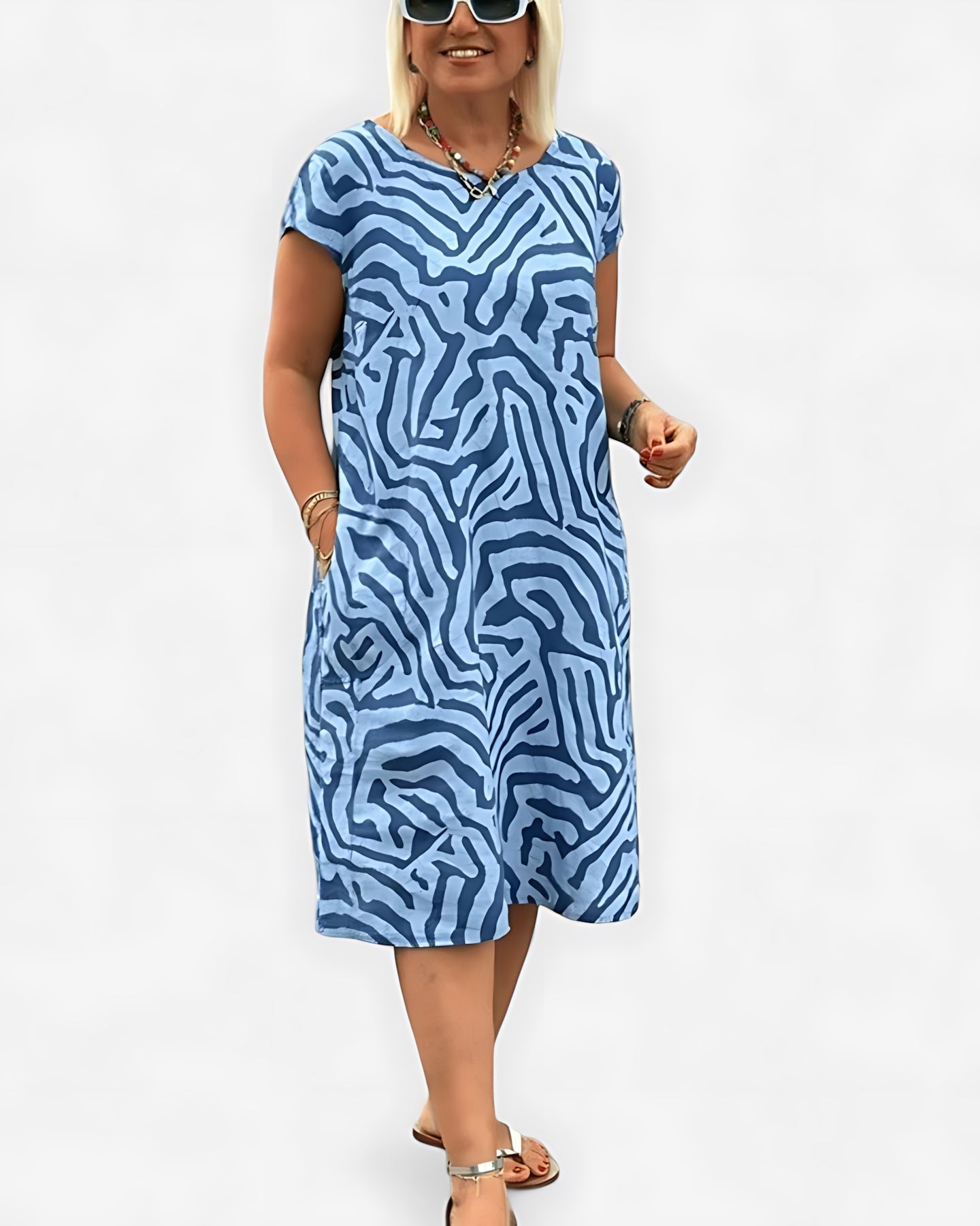 Layla – Geometric Print Cap Sleeve Midi Dress