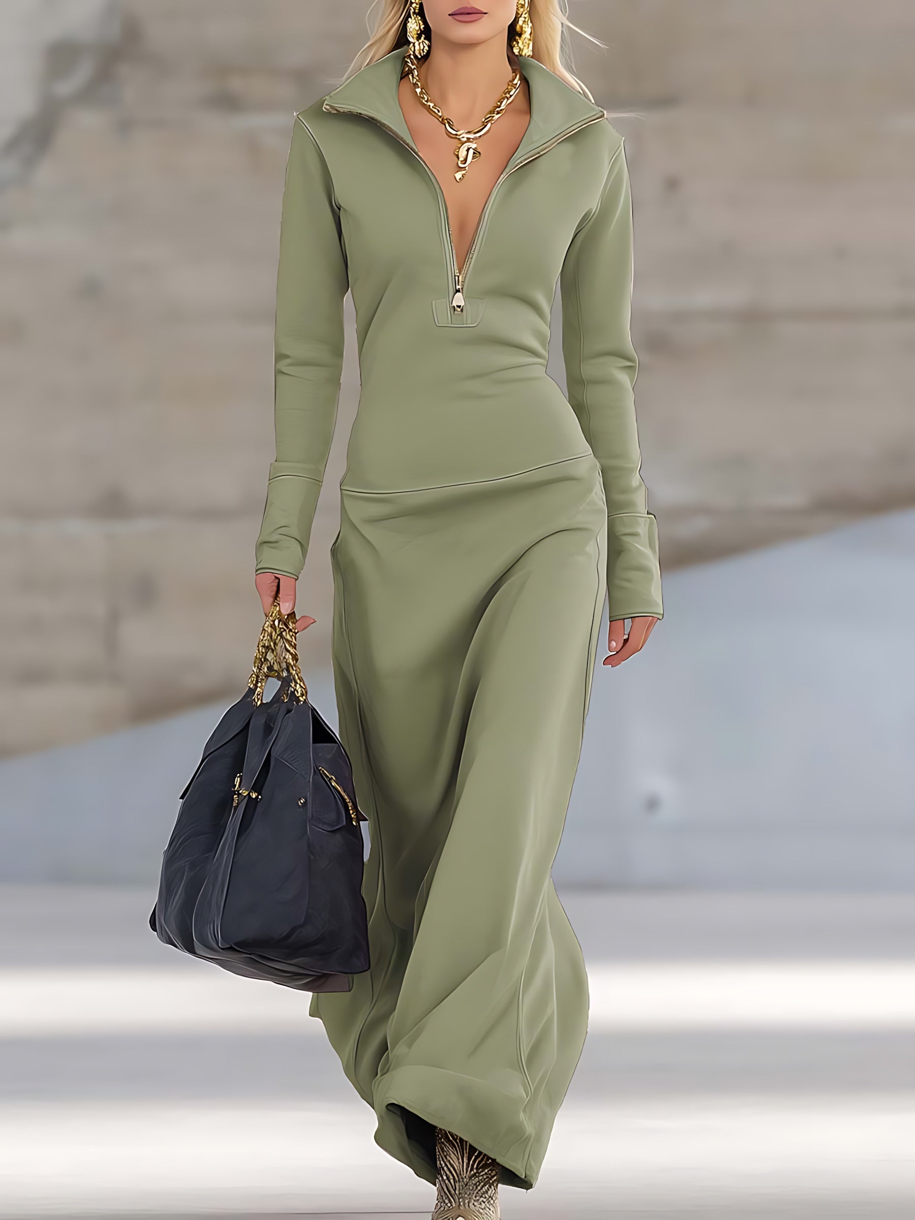 Layla – Knit Long Sleeve Bodycon Maxi Dress
