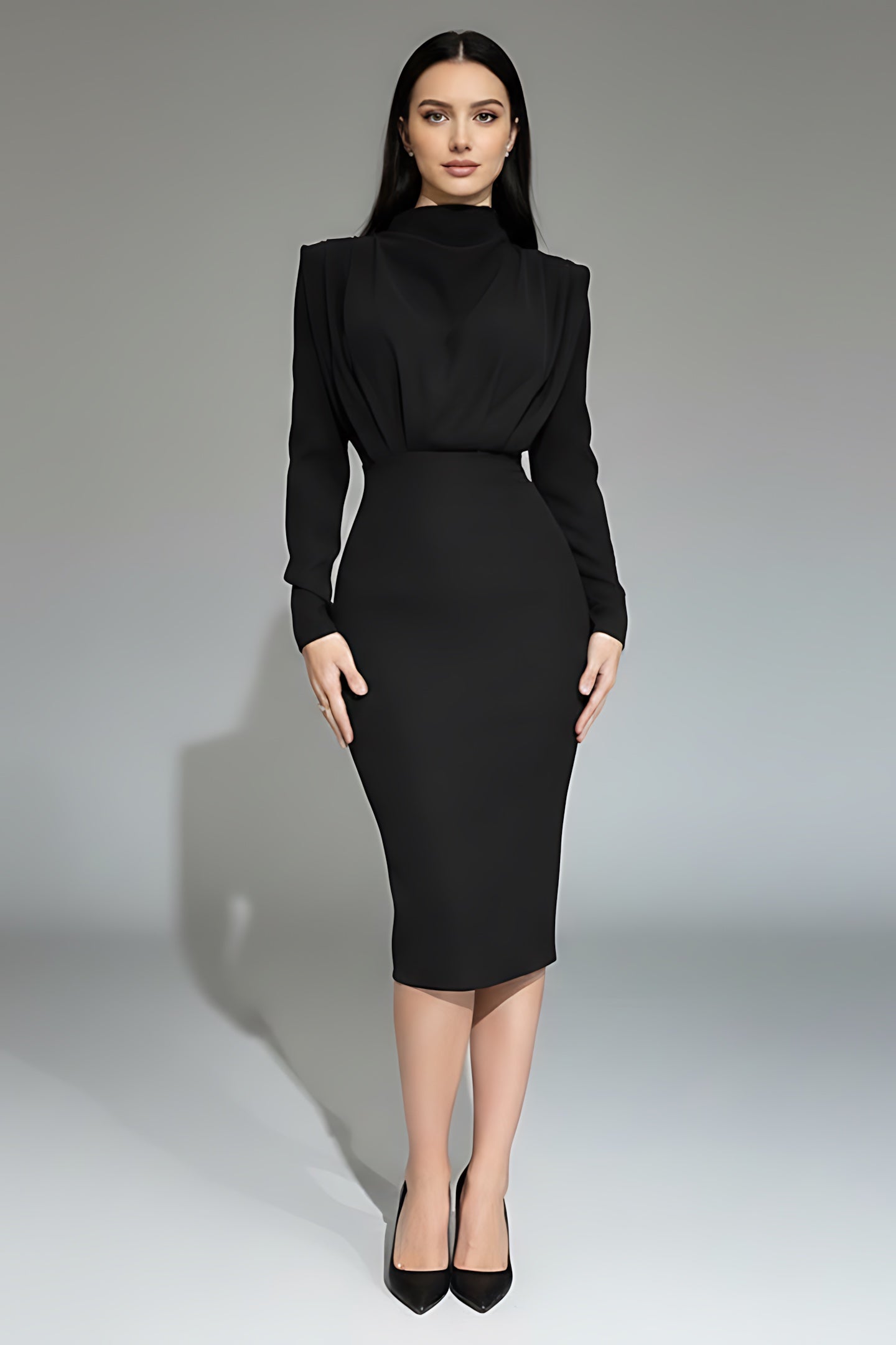 Layla – Mock Neck Long Sleeve Cocktail Midi Dress