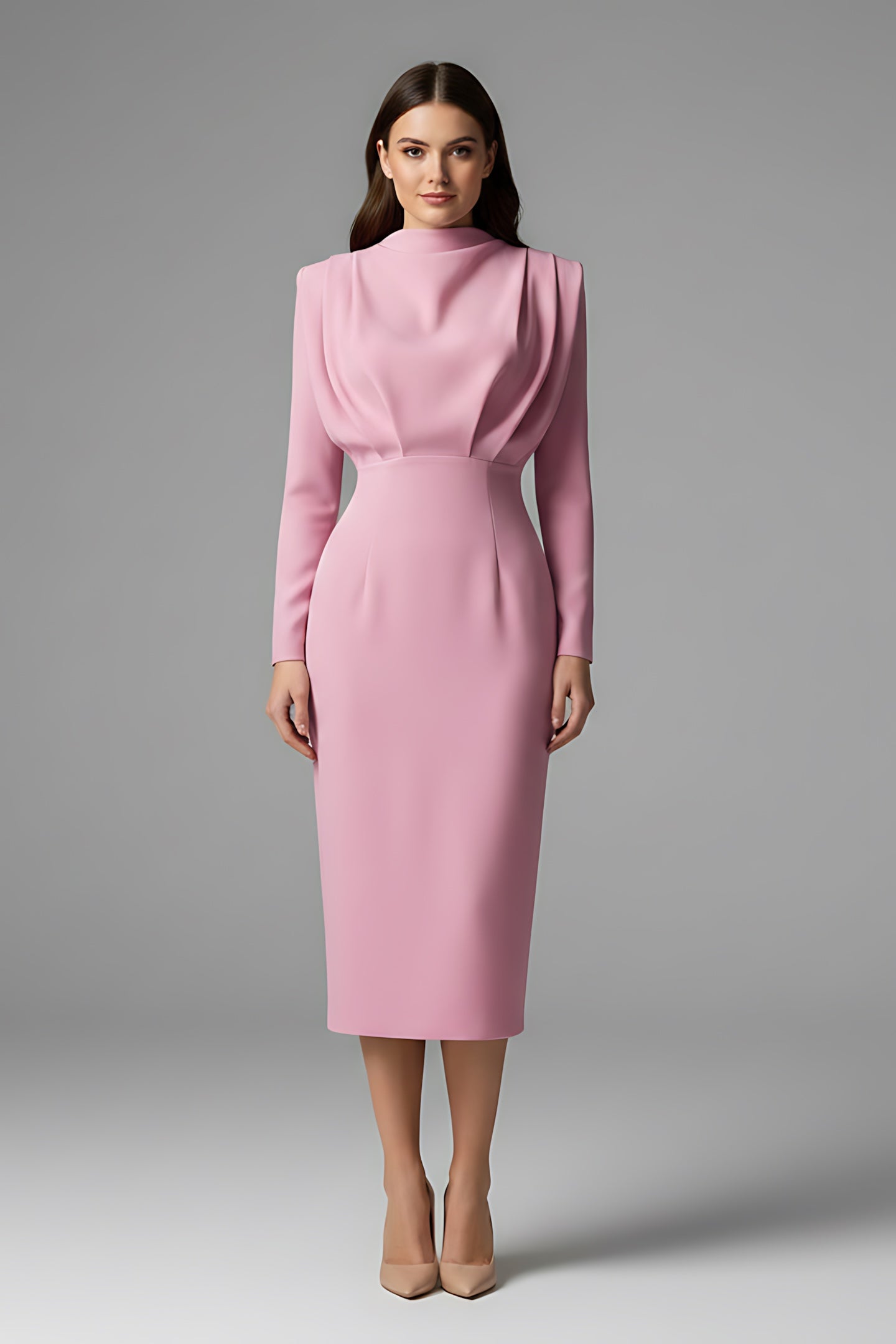 Layla – Mock Neck Long Sleeve Cocktail Midi Dress