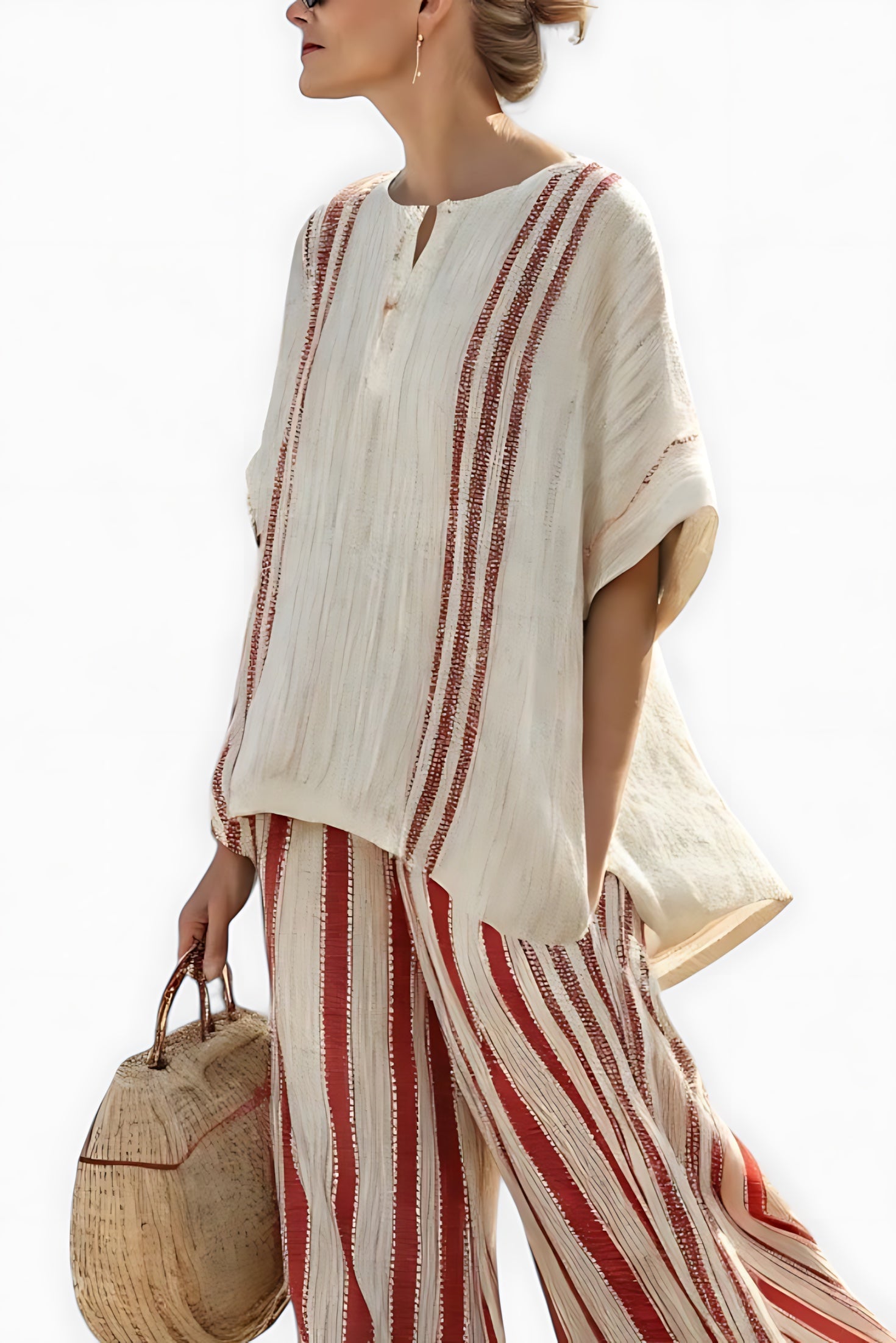 Layla – Striped Short Sleeve Top and Wide Leg Pants Set