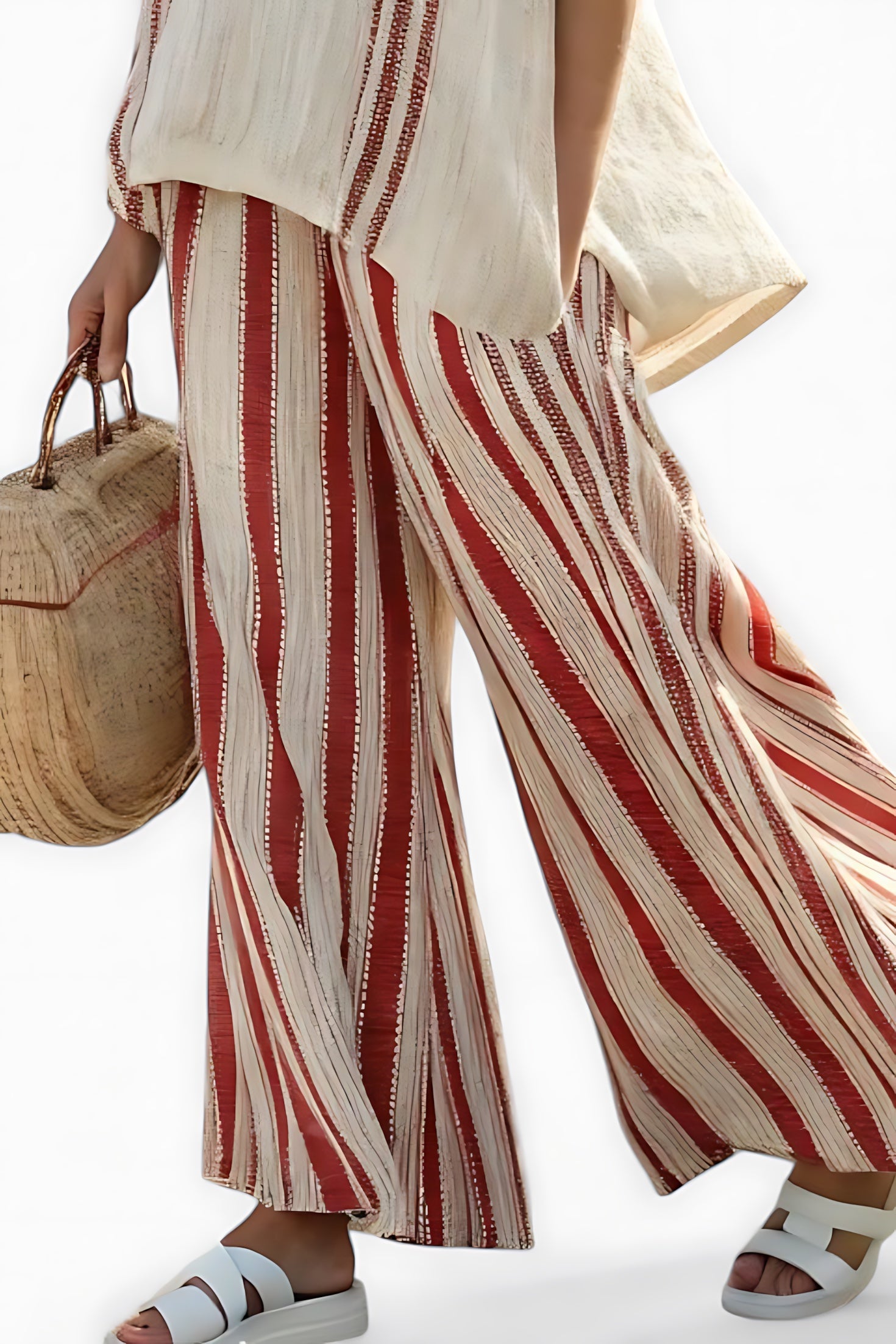 Layla – Striped Short Sleeve Top and Wide Leg Pants Set
