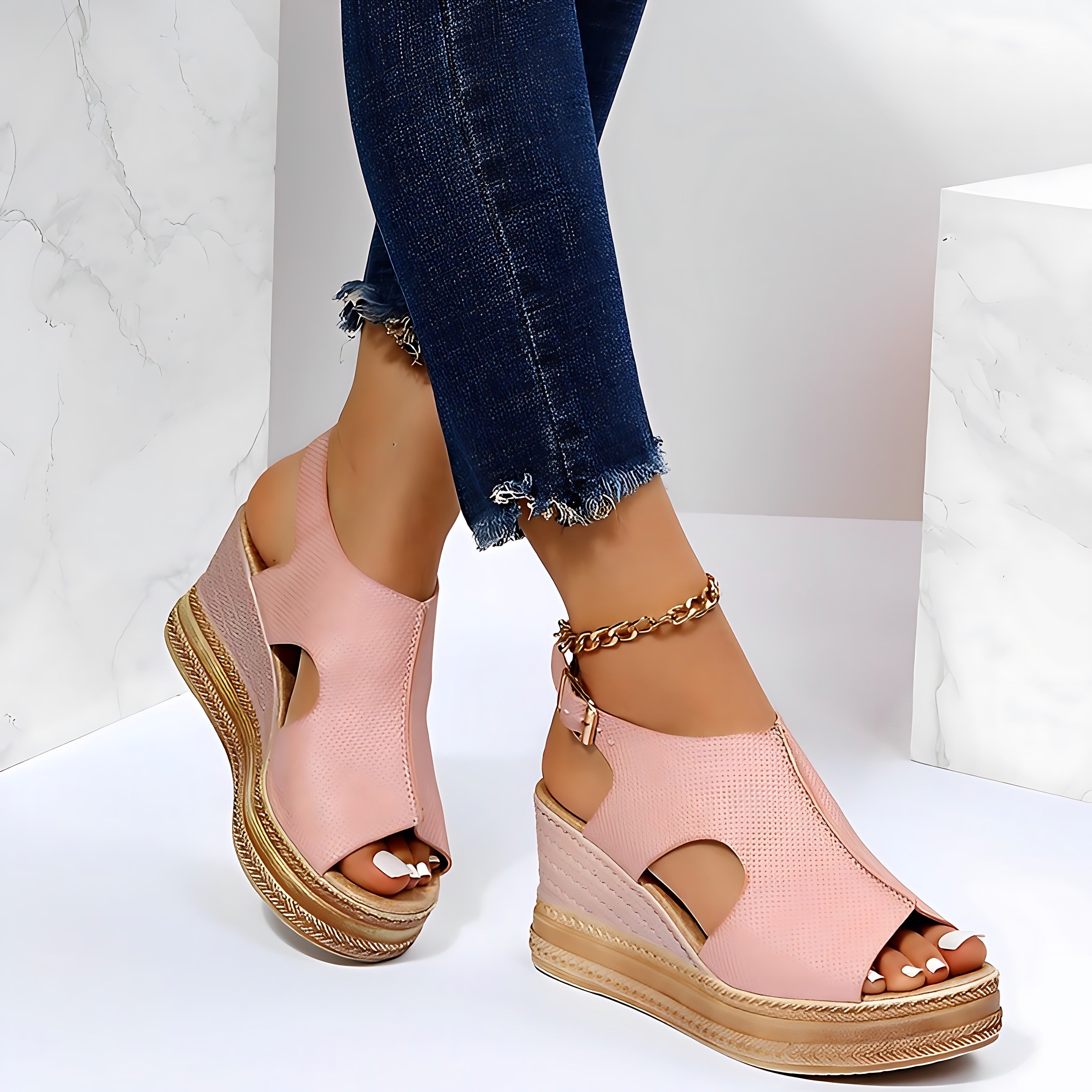 Lena – Cutout Platform Wedge Sandals
