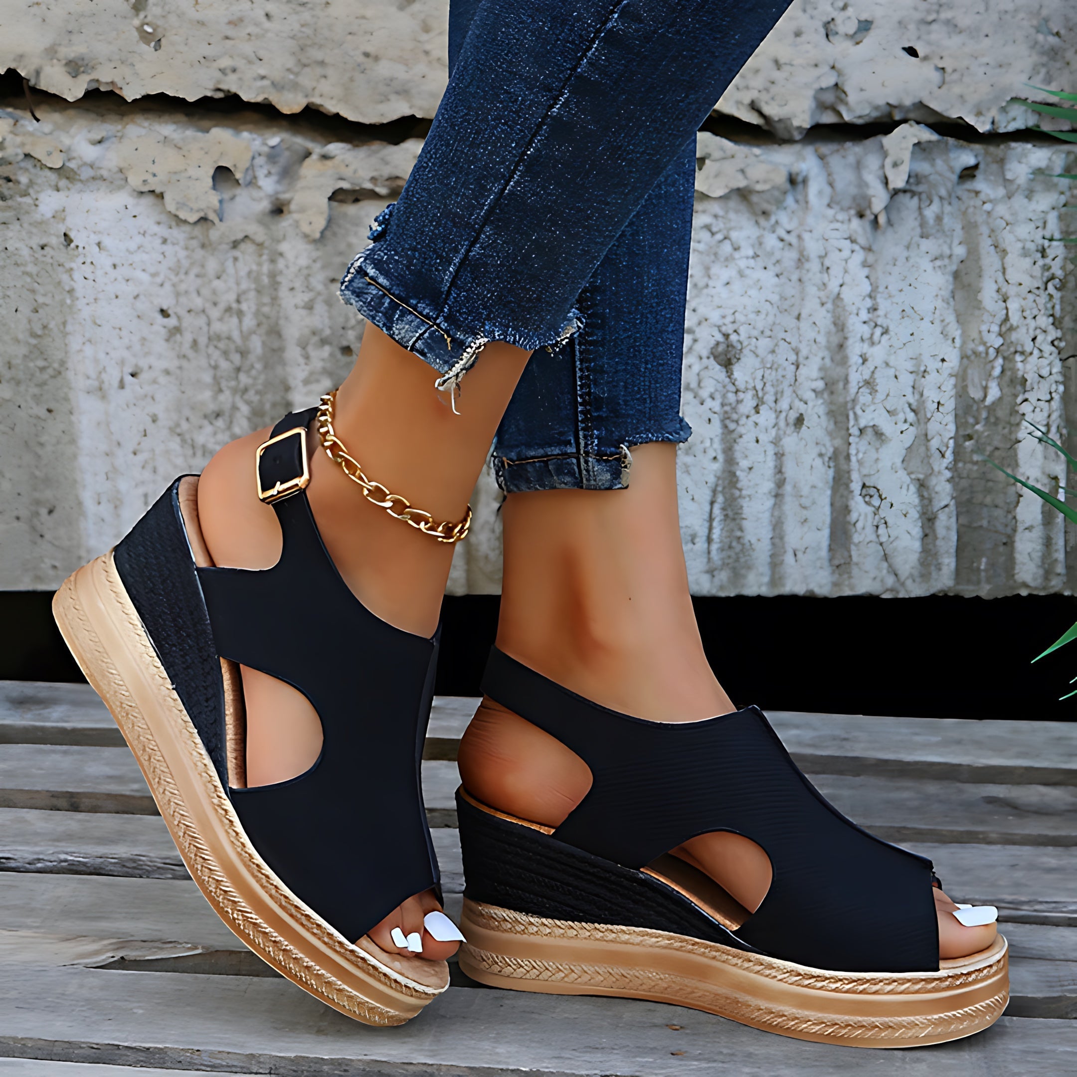 Lena – Cutout Platform Wedge Sandals