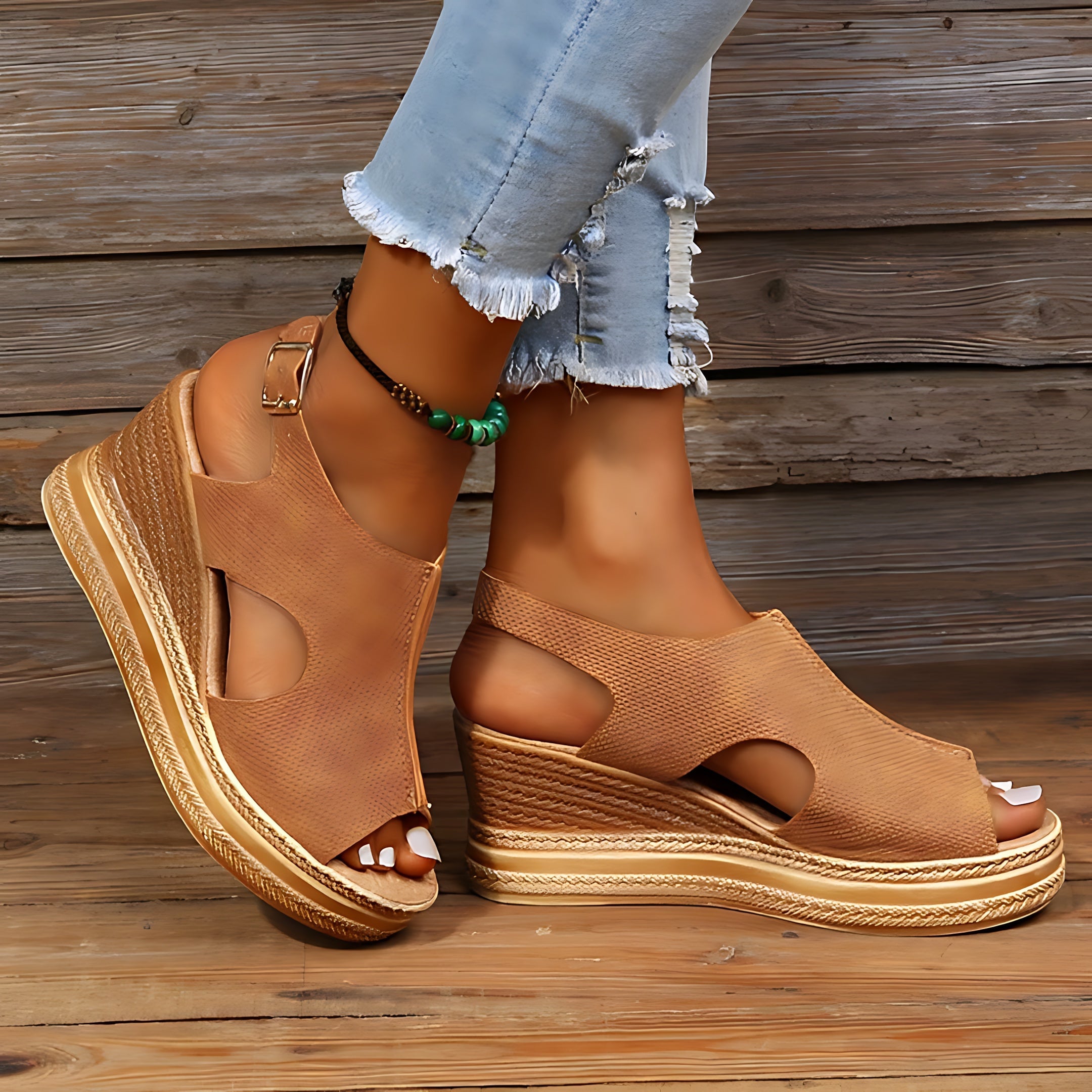 Lena – Cutout Platform Wedge Sandals