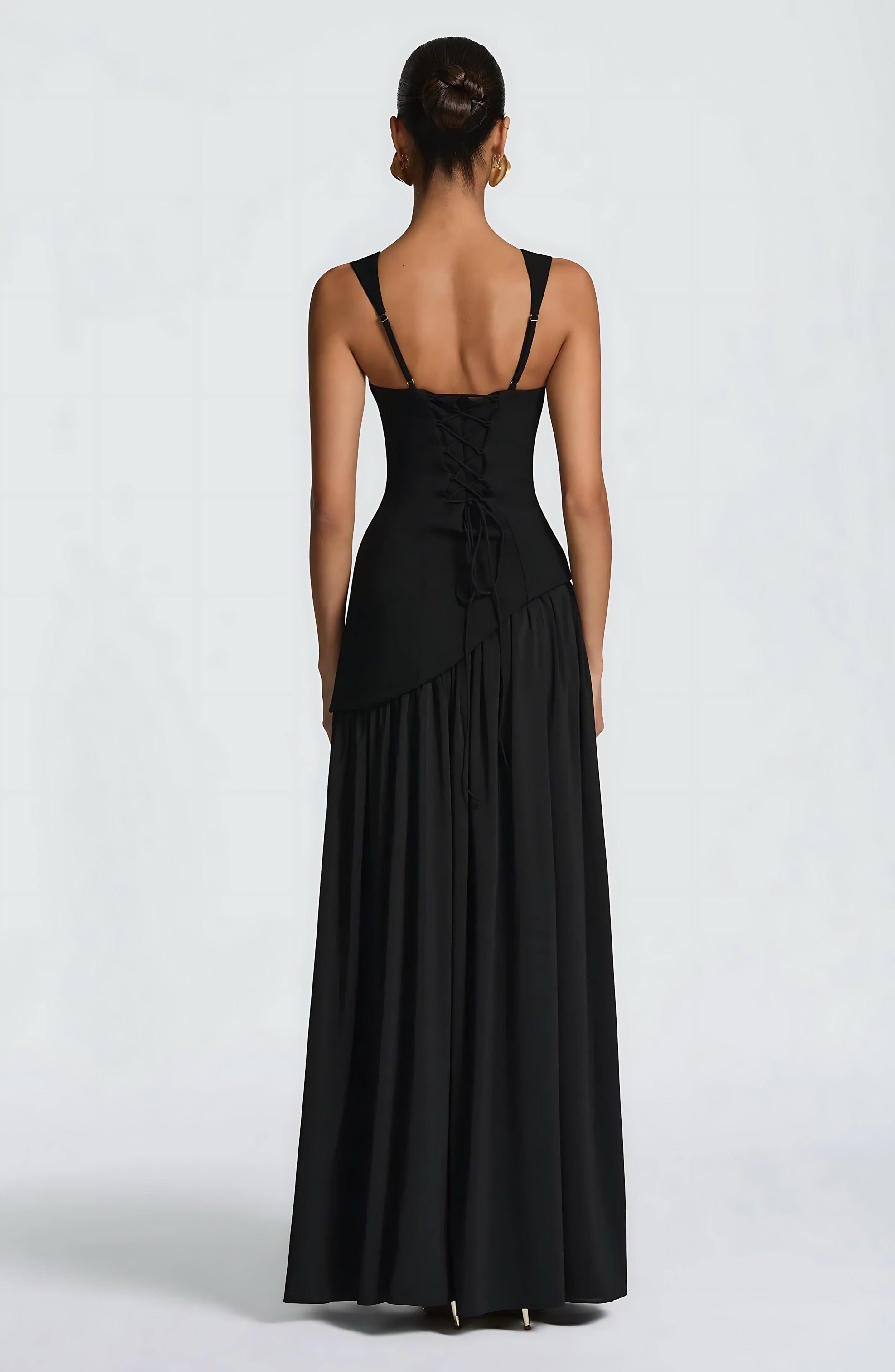 Lena – Square Neck Drop Waist Slit Evening Maxi Dress