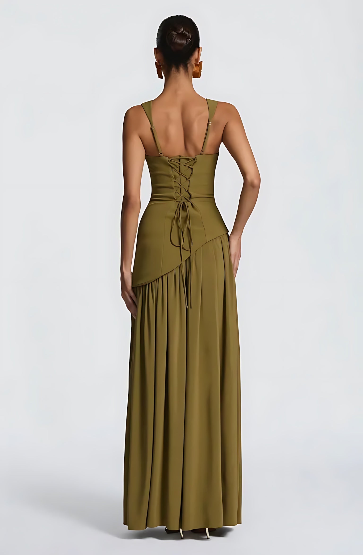 Lena – Square Neck Drop Waist Slit Evening Maxi Dress