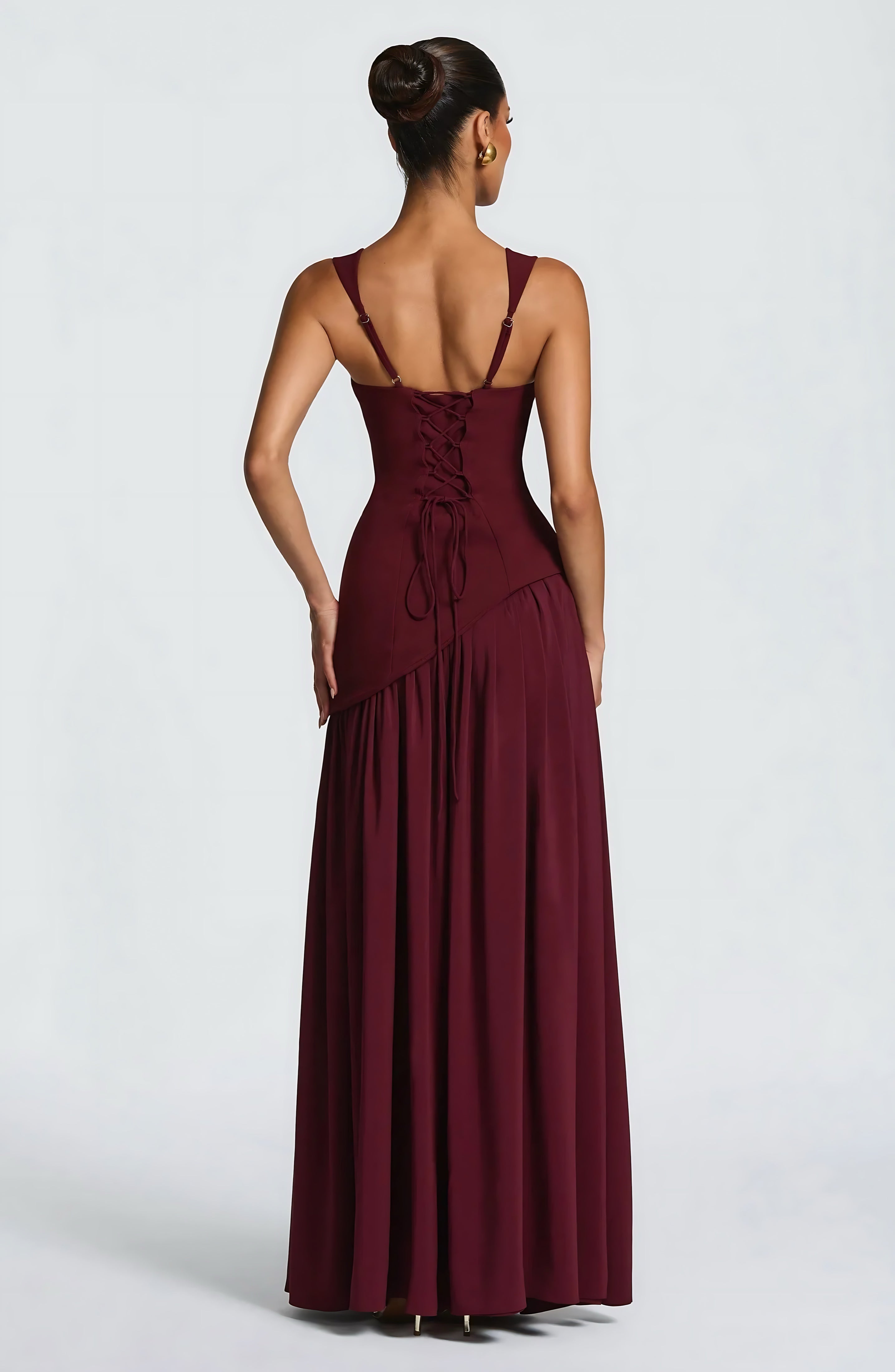 Lena – Square Neck Drop Waist Slit Evening Maxi Dress