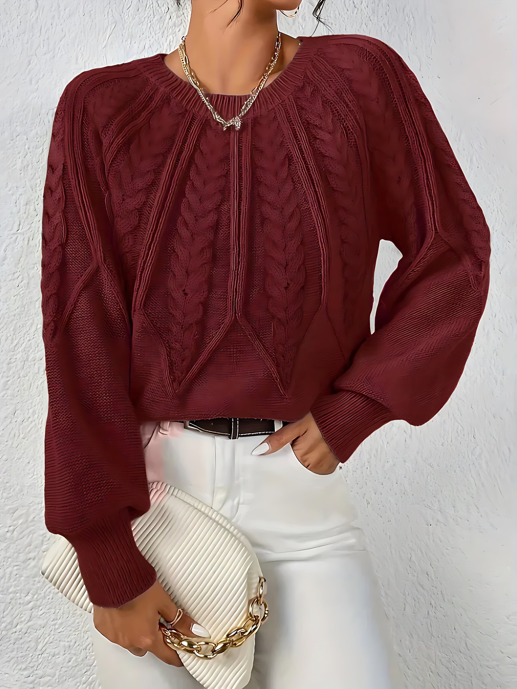 Lia – Cable Knit Crew Neck Sweater