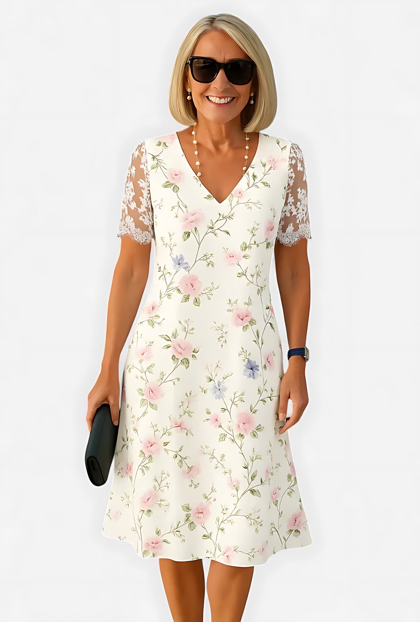 Lia – Ditsy Floral V Neck Summer Midi Dress