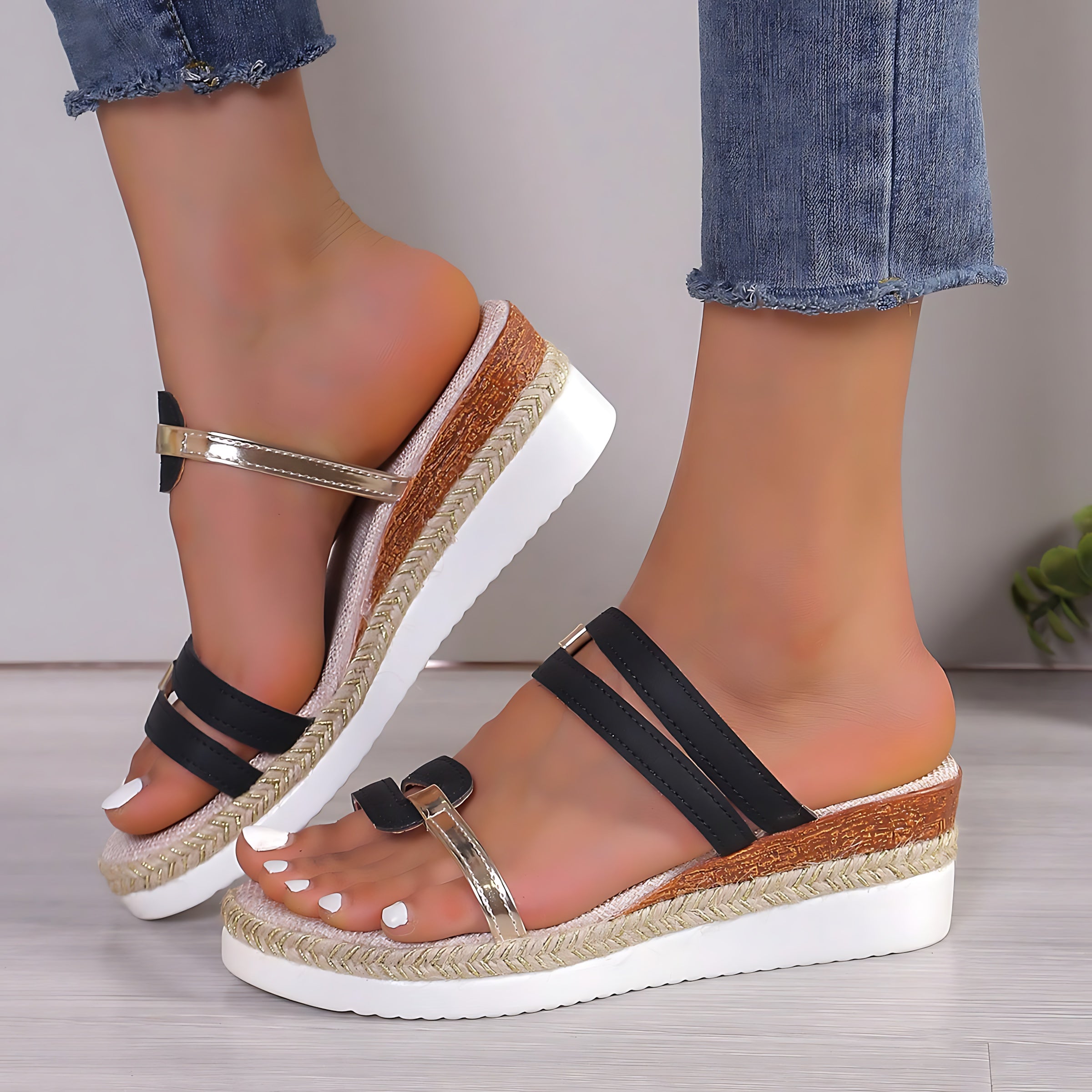 Lia – Double Strap Espadrille Wedge Slide Sandals