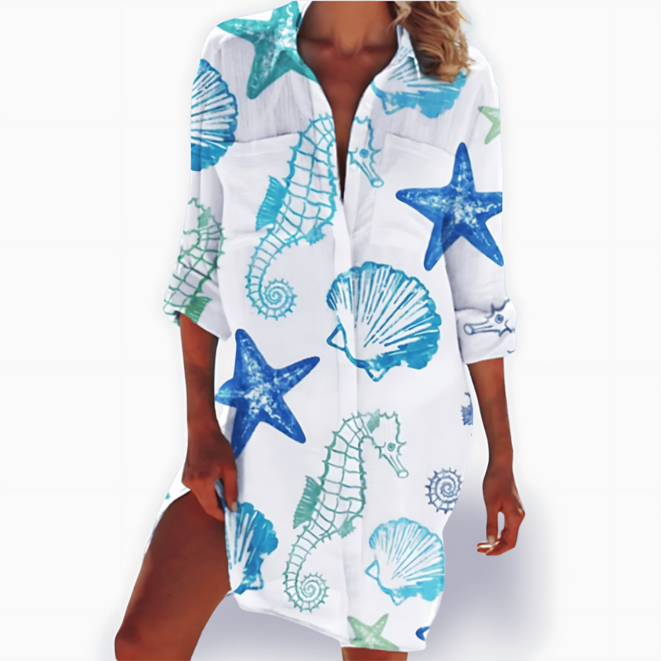 Lia – Tie Dye 3/4 Sleeve Tunic Mini Shirt Dress
