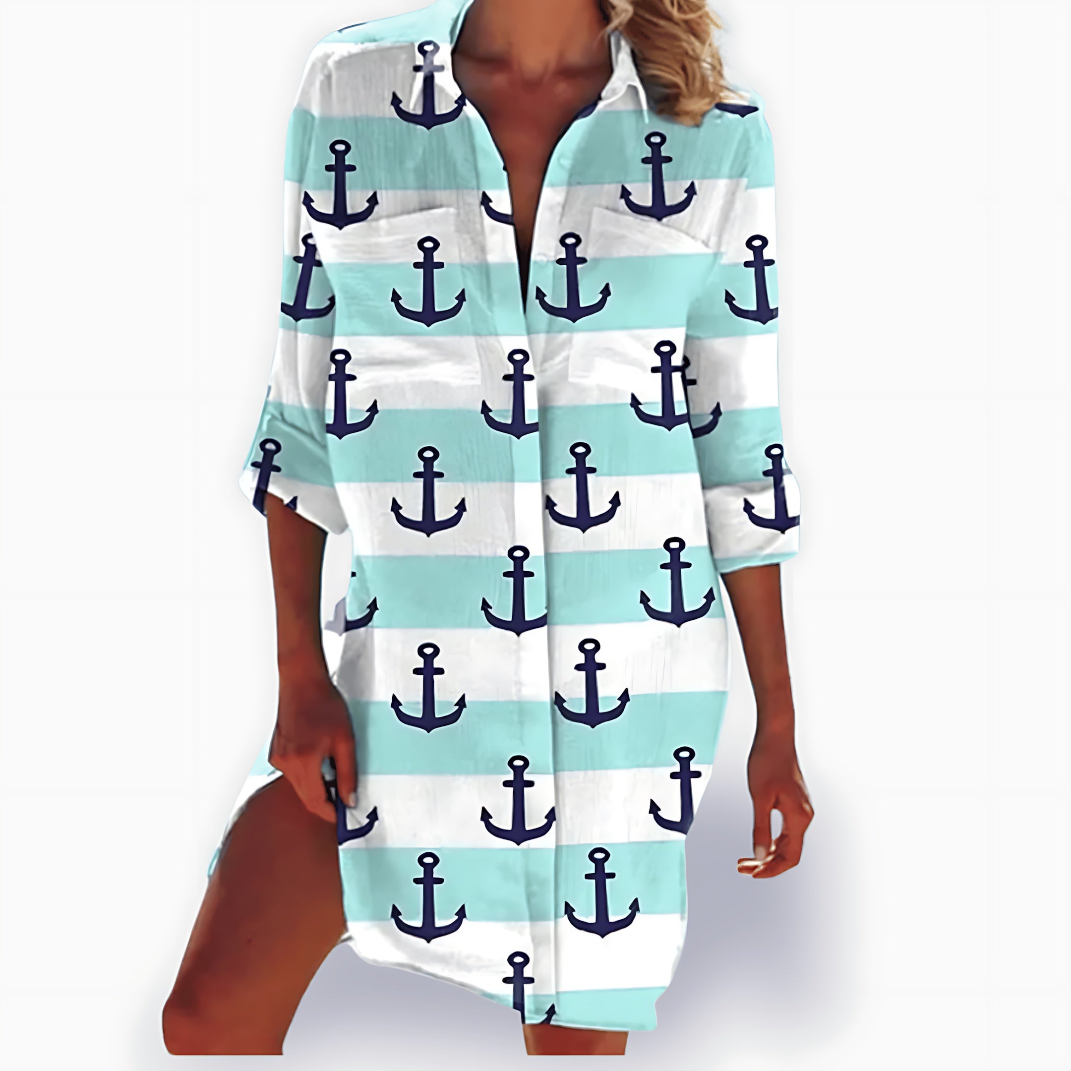 Lia – Tie Dye 3/4 Sleeve Tunic Mini Shirt Dress