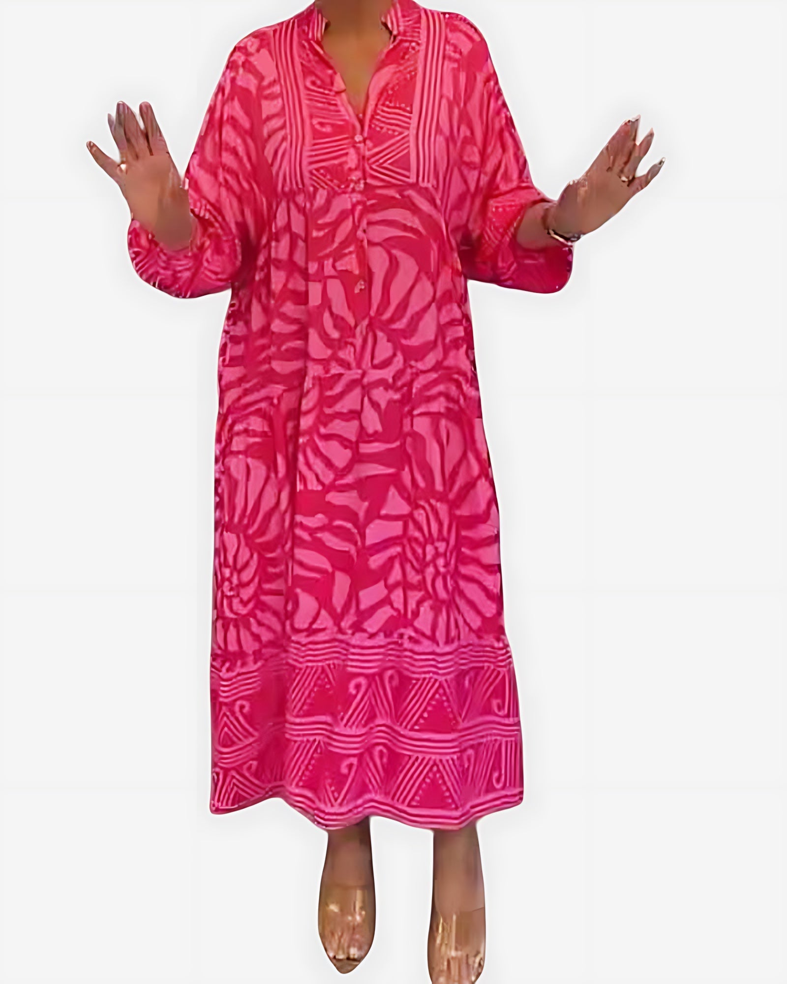 Lilah – Abstract Print V Neck Boho Midi Dress