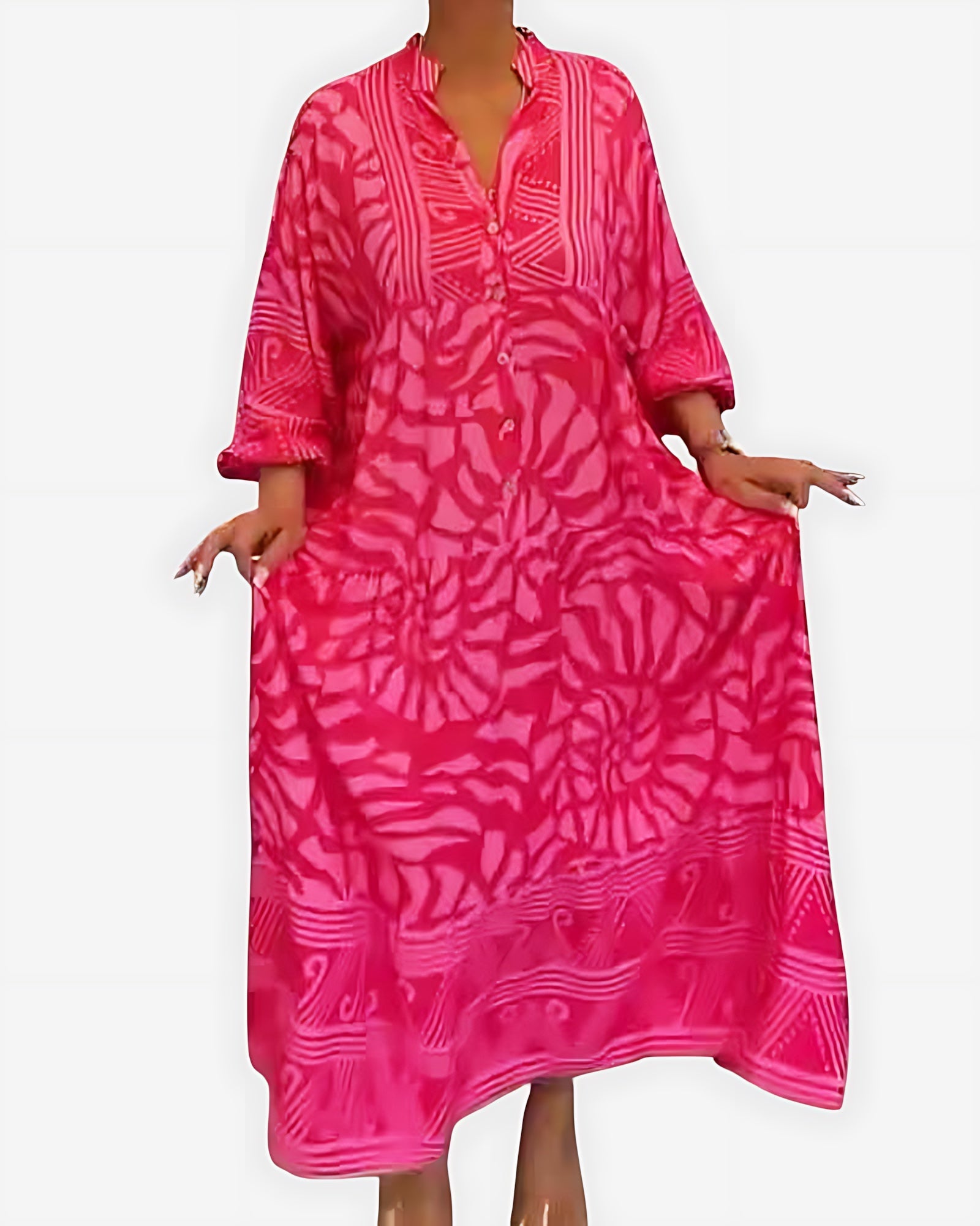 Lilah – Abstract Print V Neck Boho Midi Dress