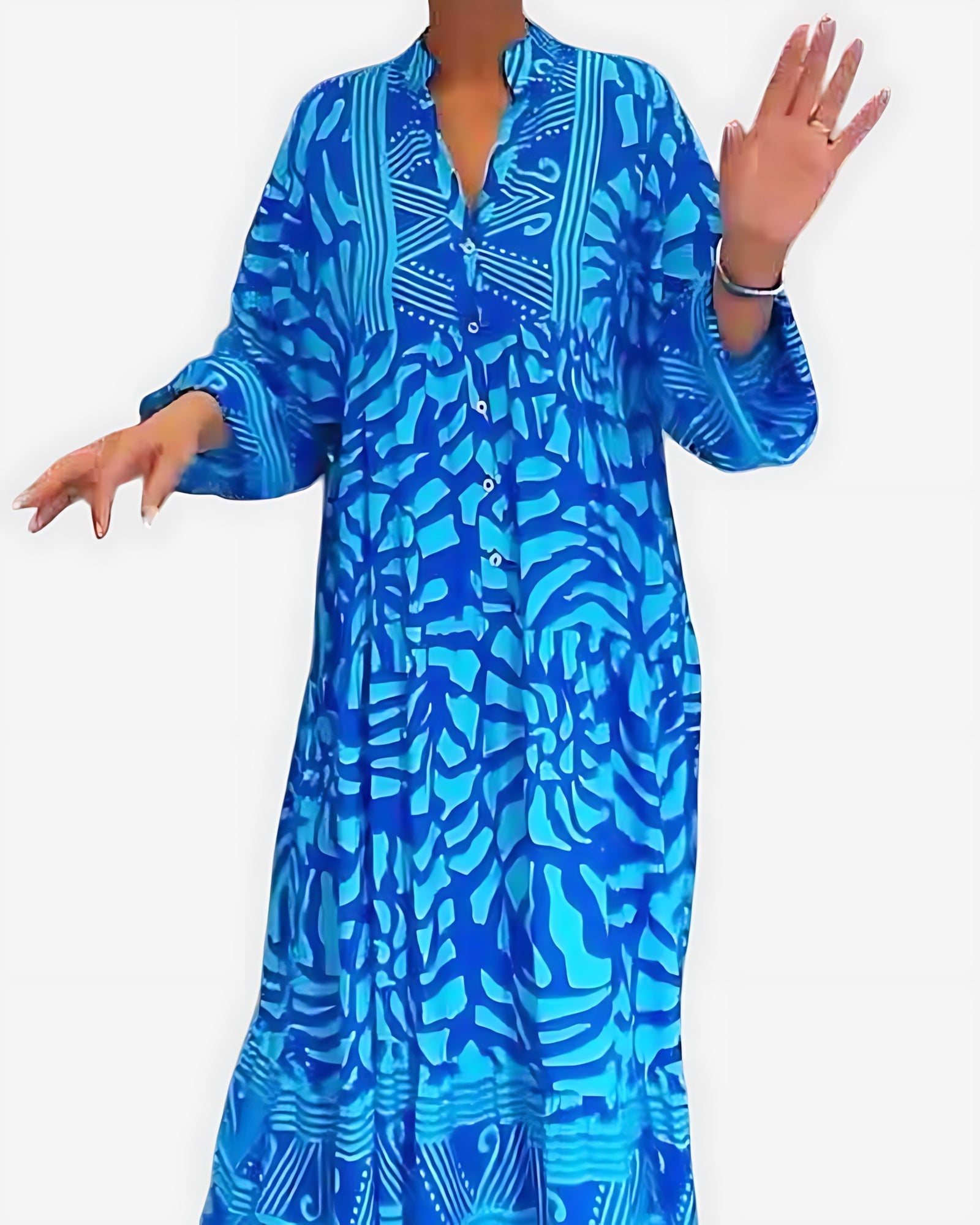 Lilah – Abstract Print V Neck Boho Midi Dress
