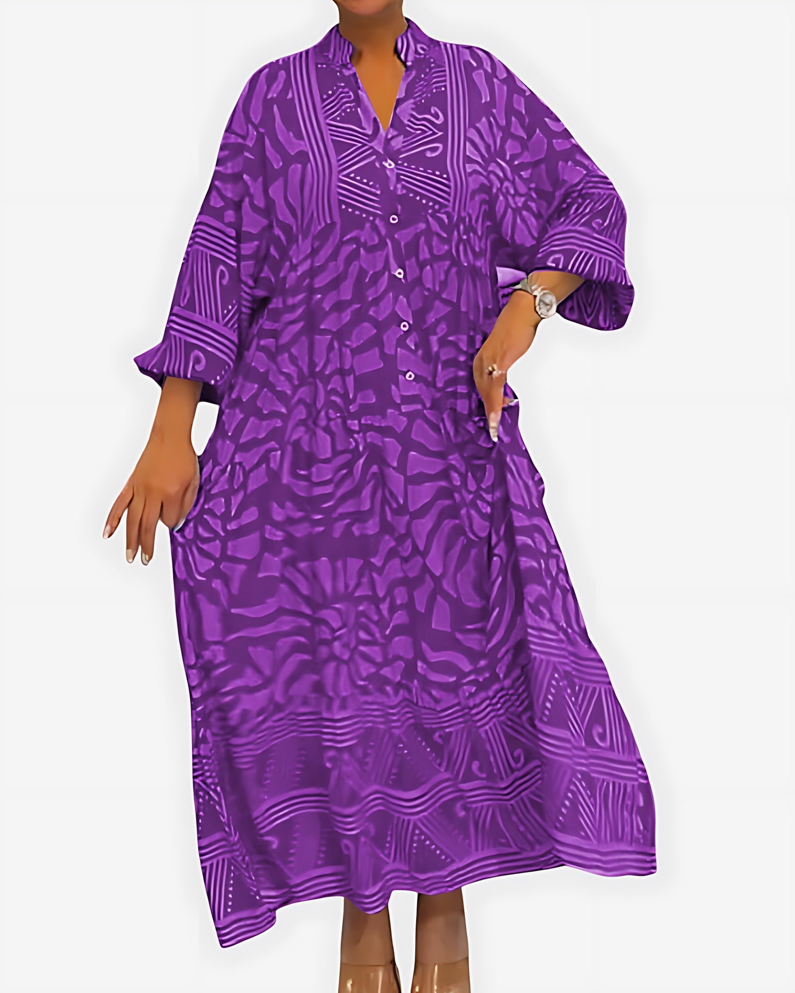 Lilah – Abstract Print V Neck Boho Midi Dress