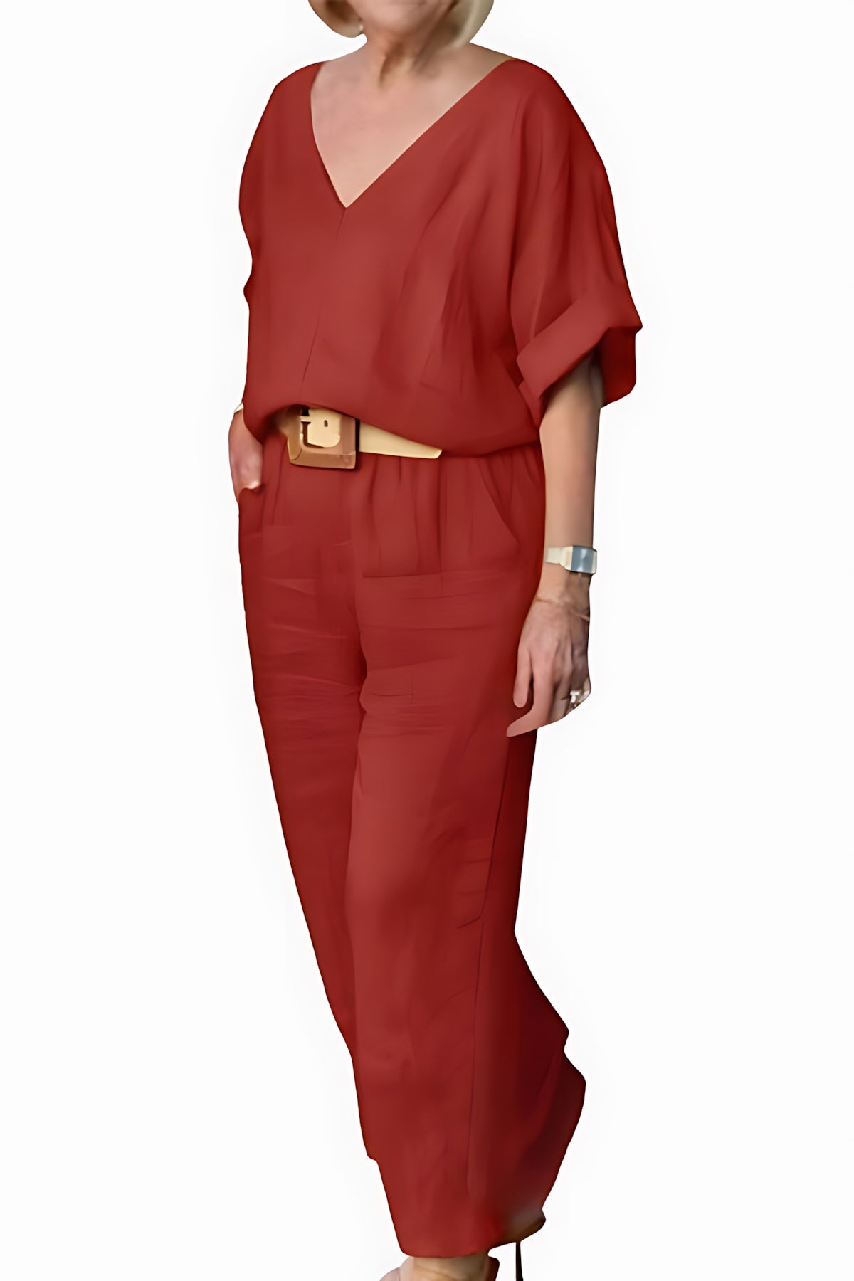 Lilah – V Neck Batwing Top and Straight Leg Pants Set