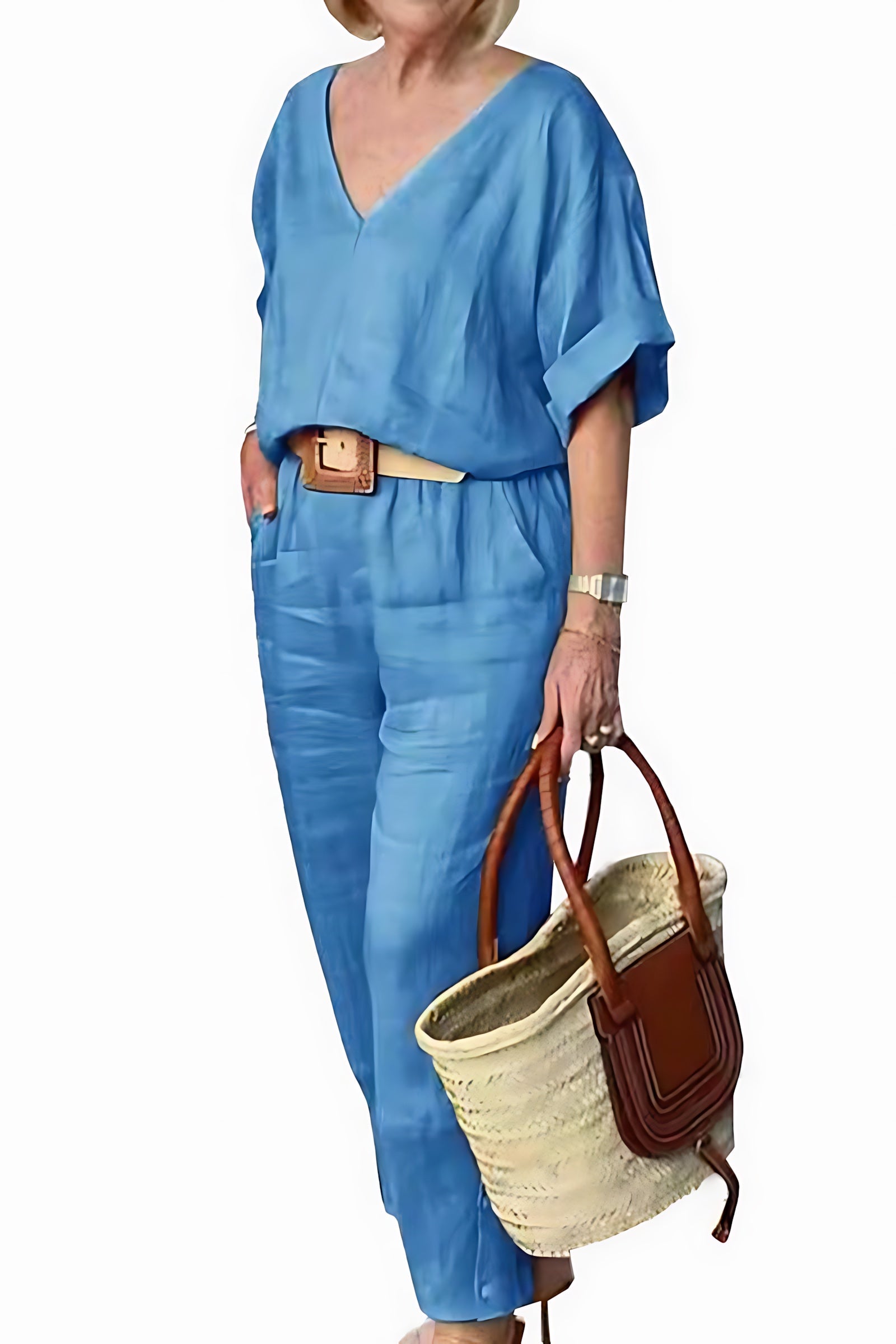 Lilah – V Neck Batwing Top and Straight Leg Pants Set