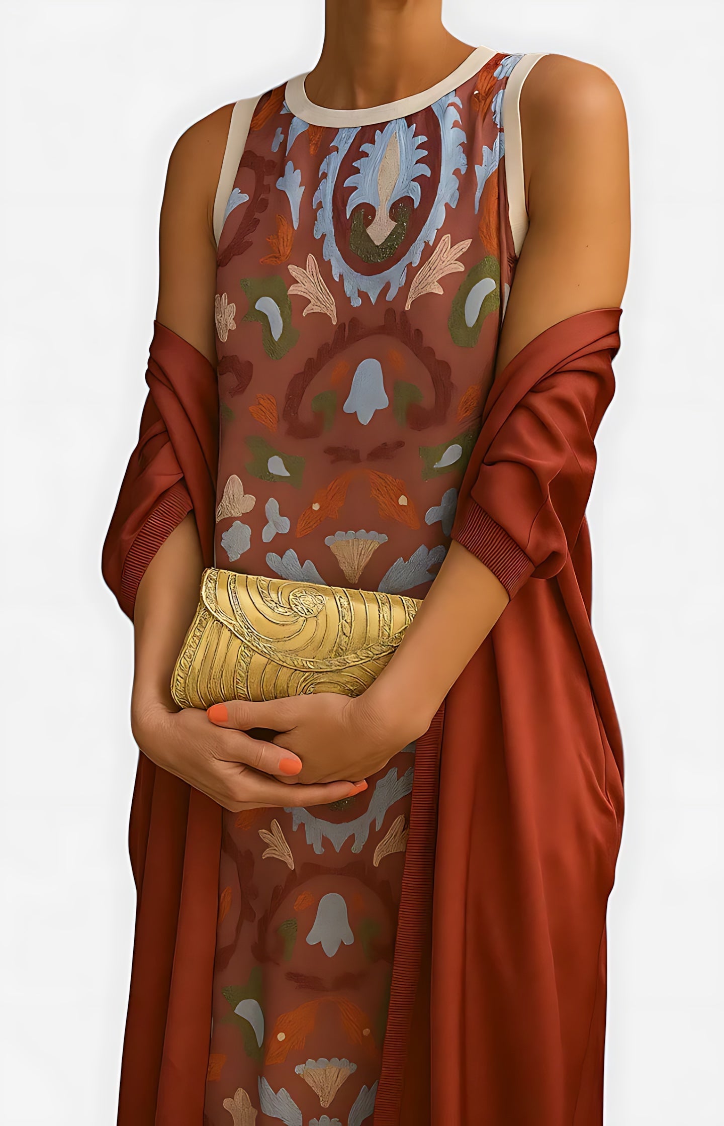 Liliana – Abstract Print Crew Neck Maxi Dress