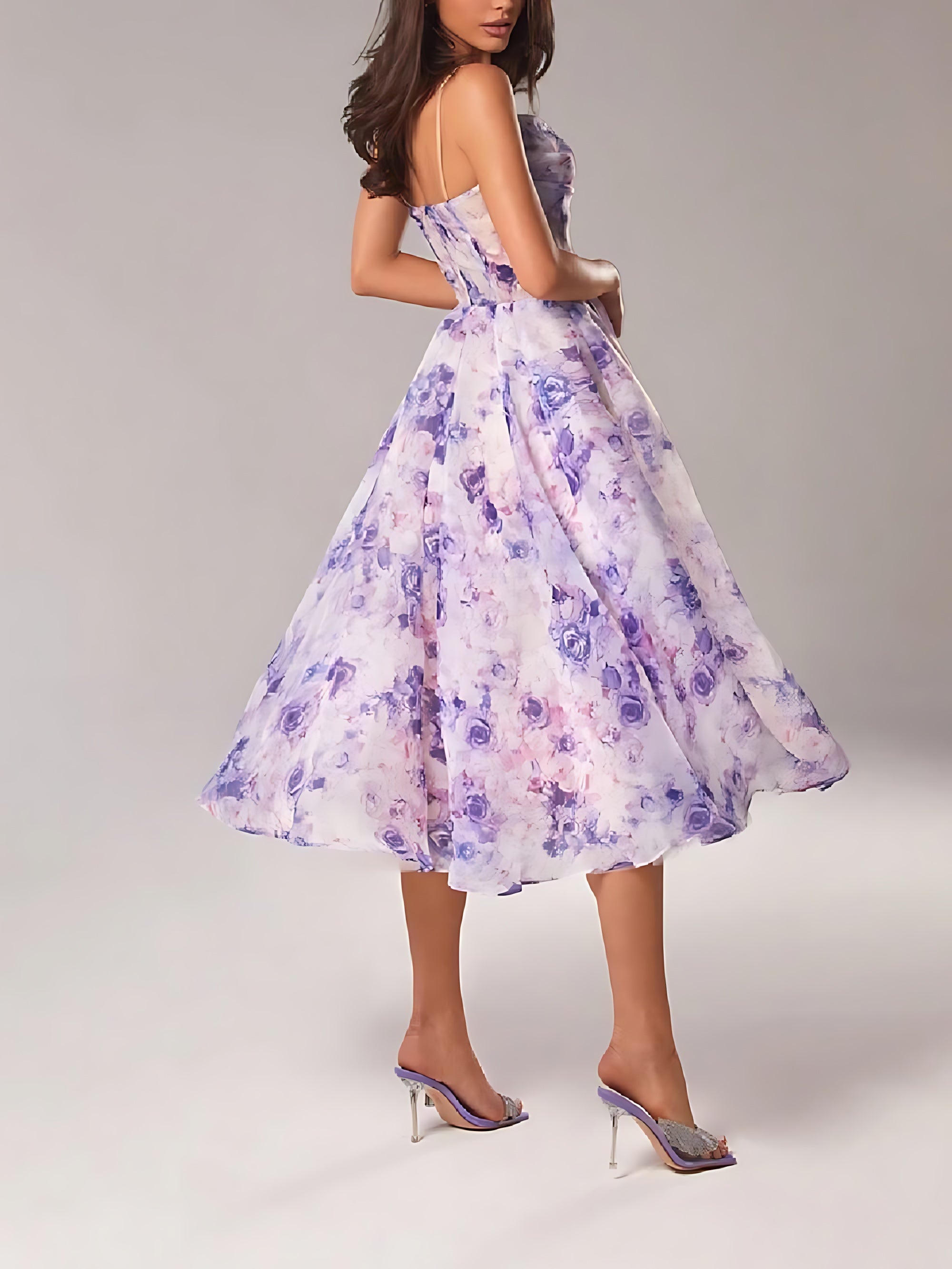 Liliana – Floral Print A Line Wedding Guest Midi Dress