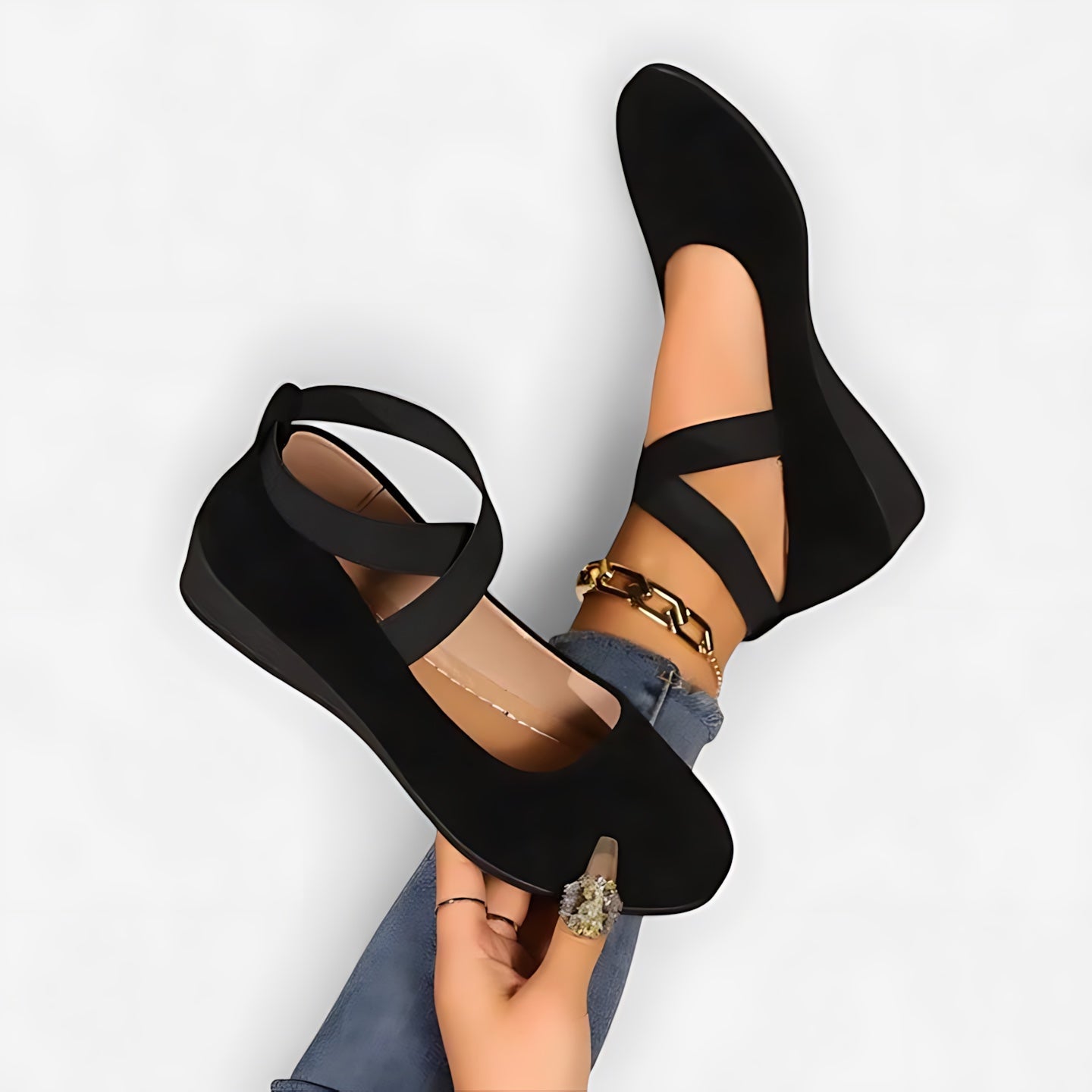 Liliana – Suede Criss Cross Strap Wedge Flats