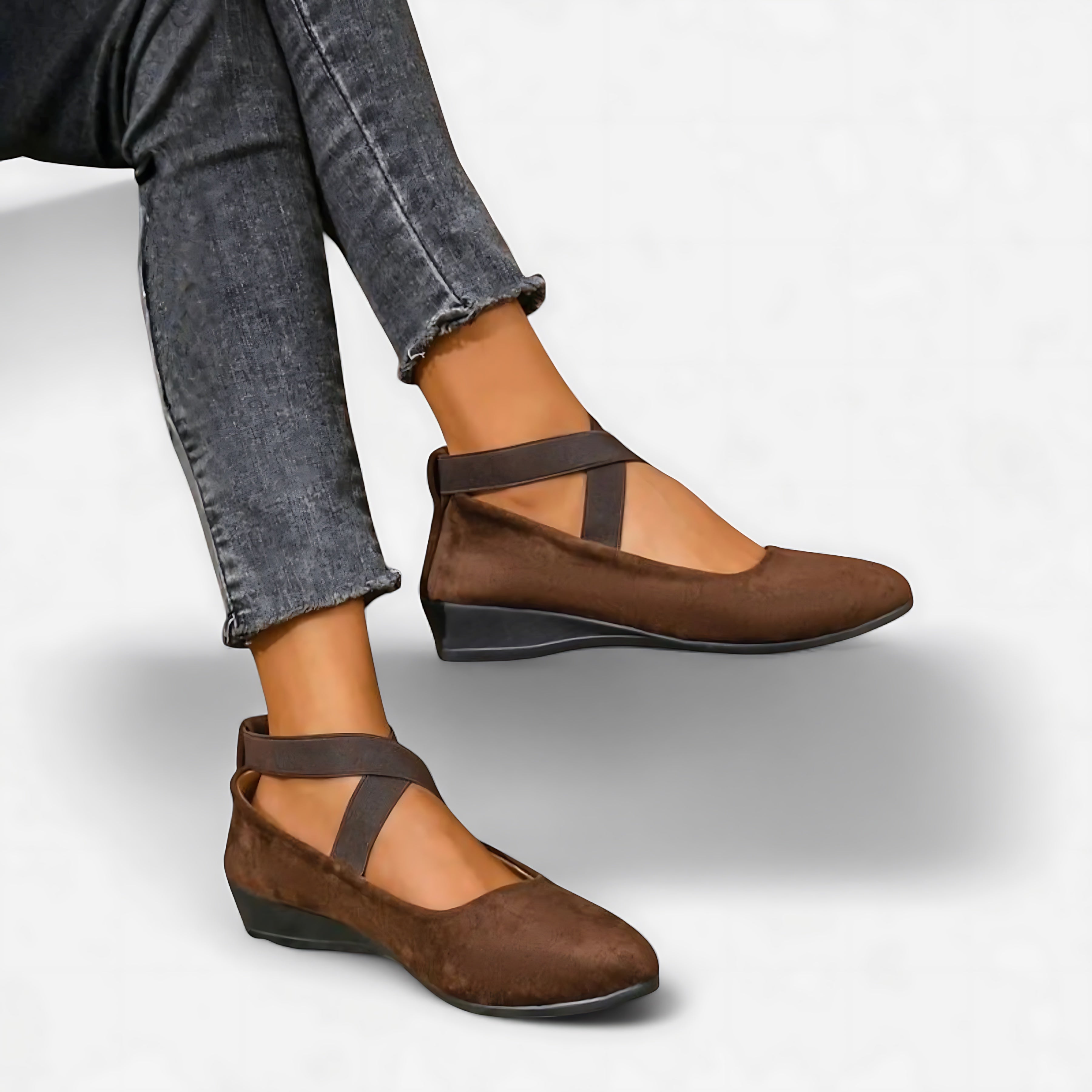 Liliana – Suede Criss Cross Strap Wedge Flats