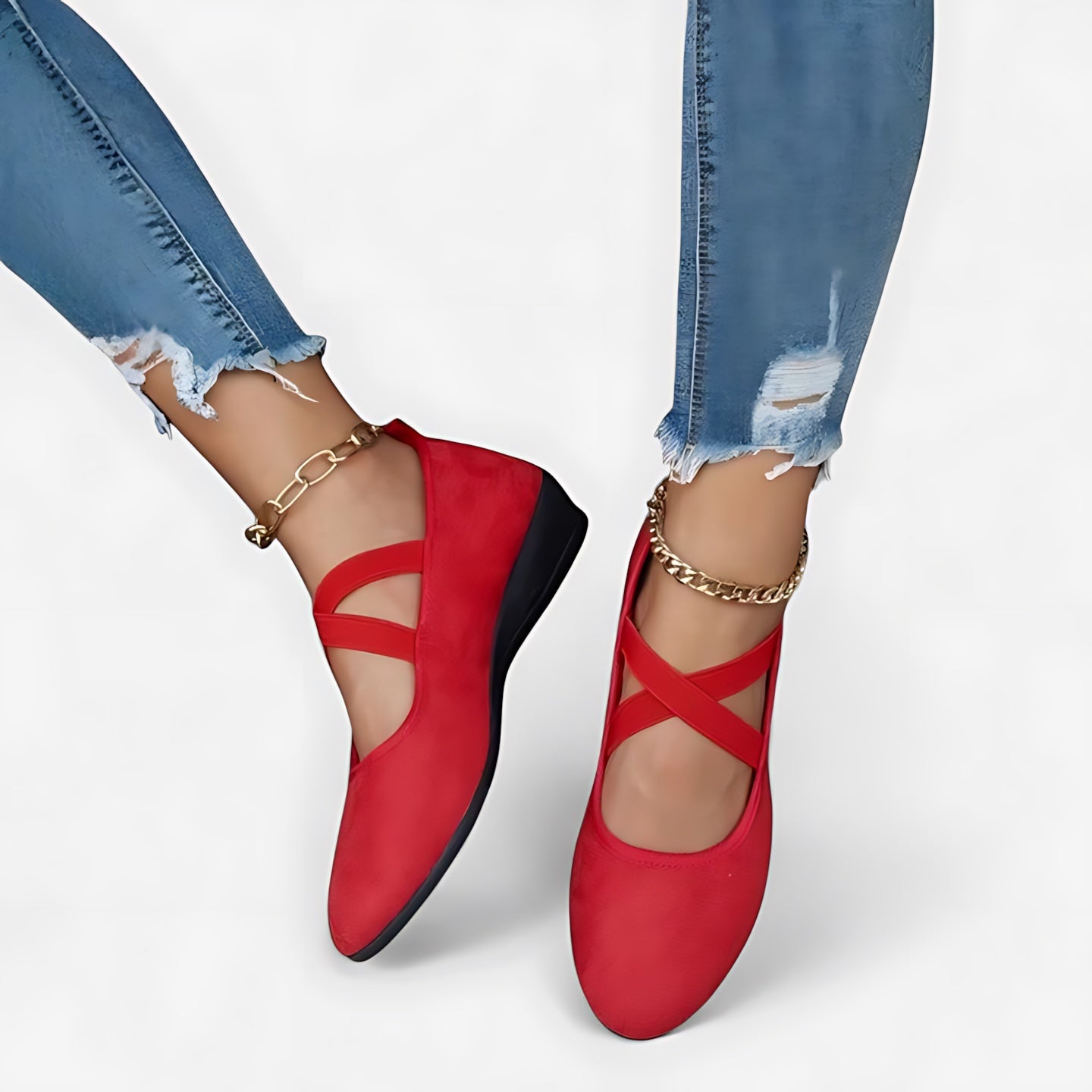 Liliana – Suede Criss Cross Strap Wedge Flats