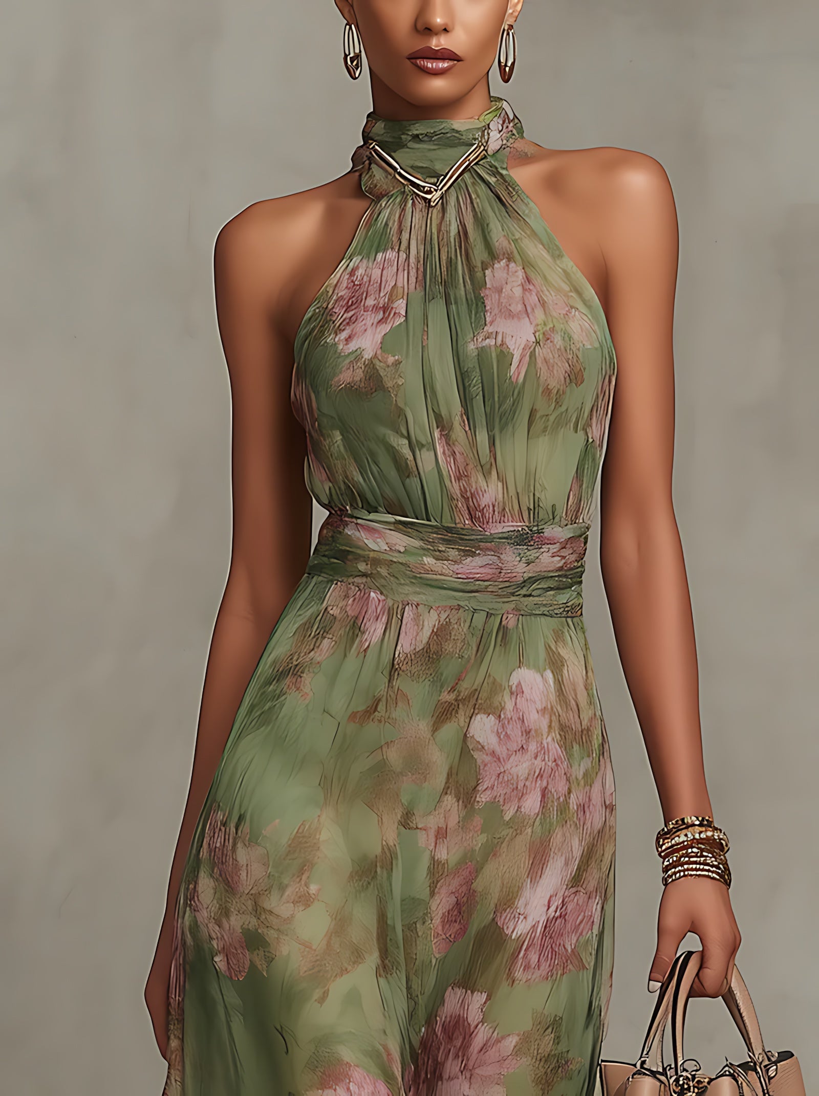 Lillian – Floral Print Halter Neck Wedding Guest Maxi Dress
