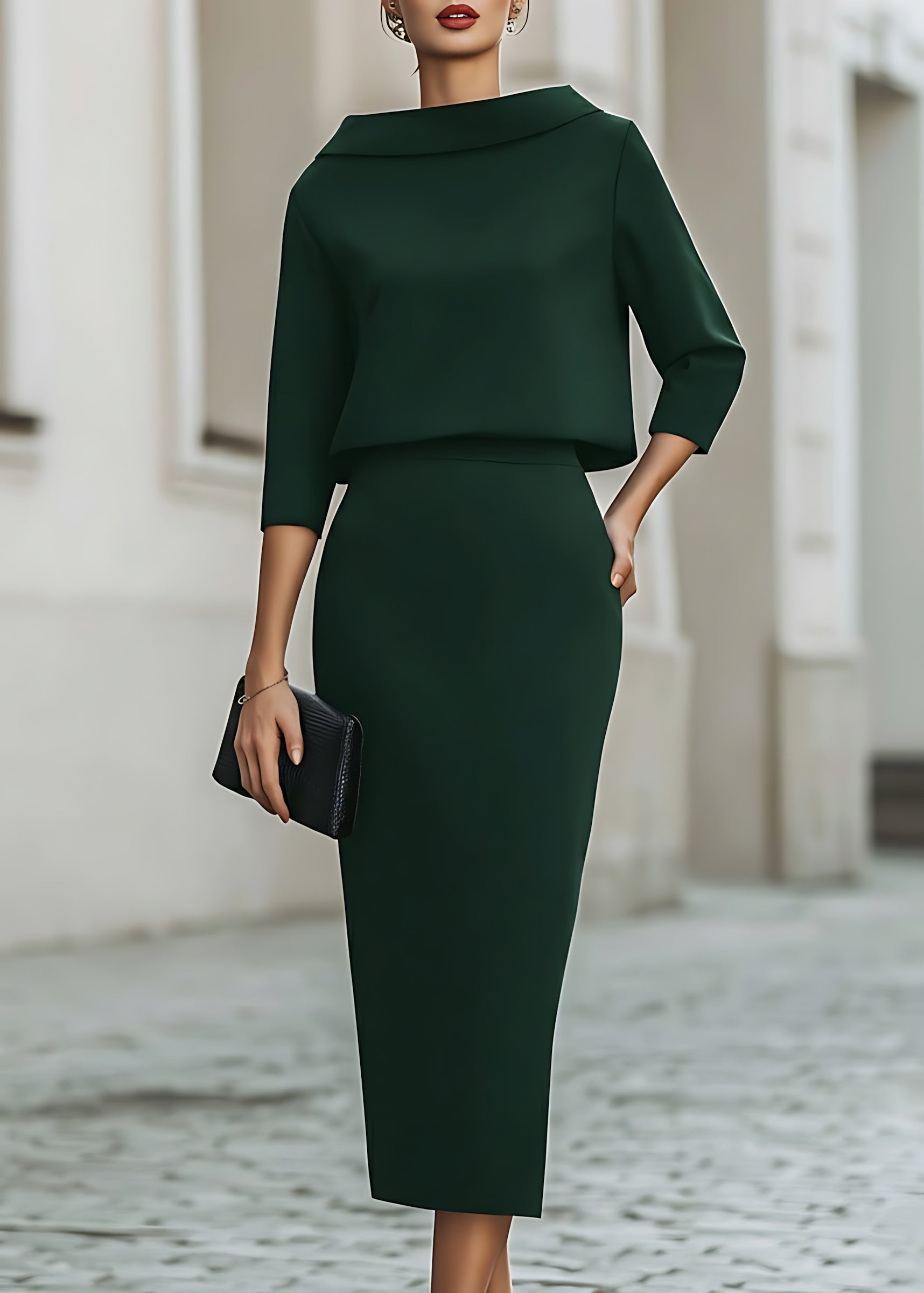 Lily – Boat Neck Top and Pencil Midi Skirt Set