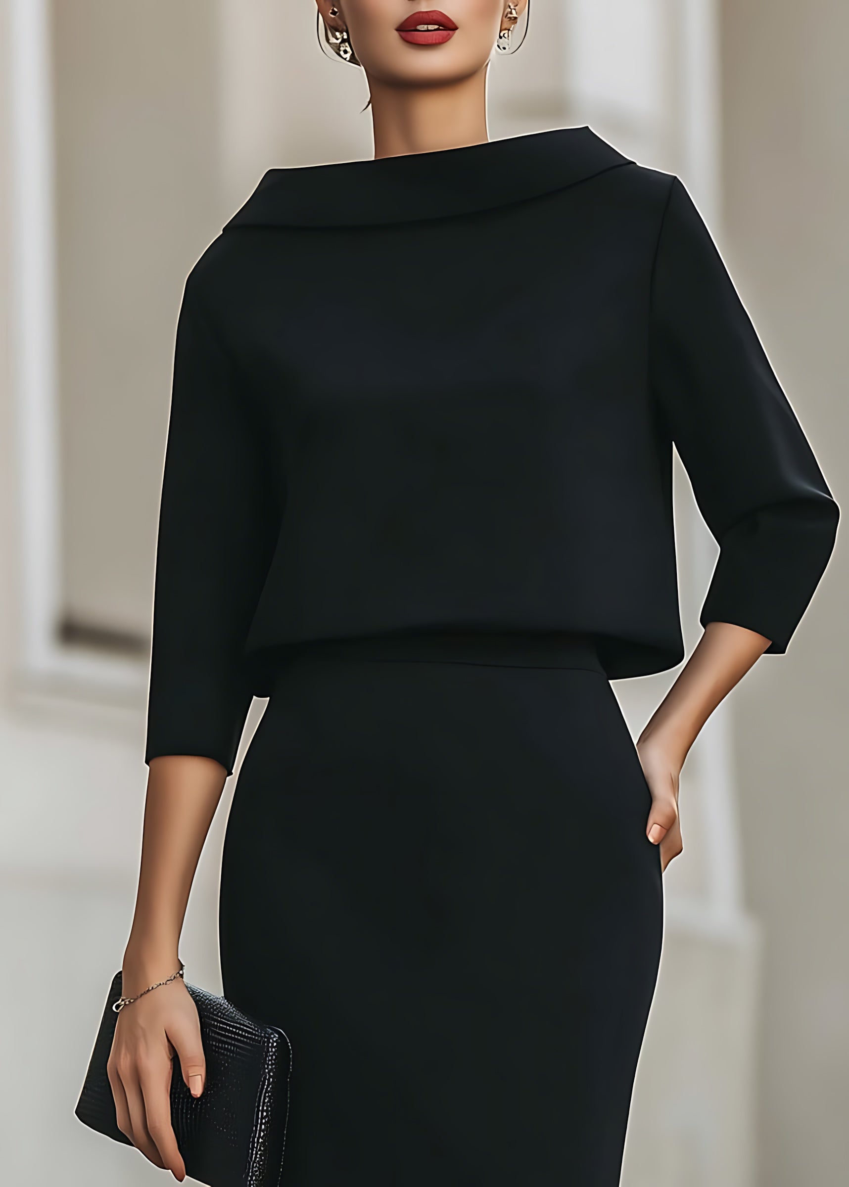 Lily – Boat Neck Top and Pencil Midi Skirt Set