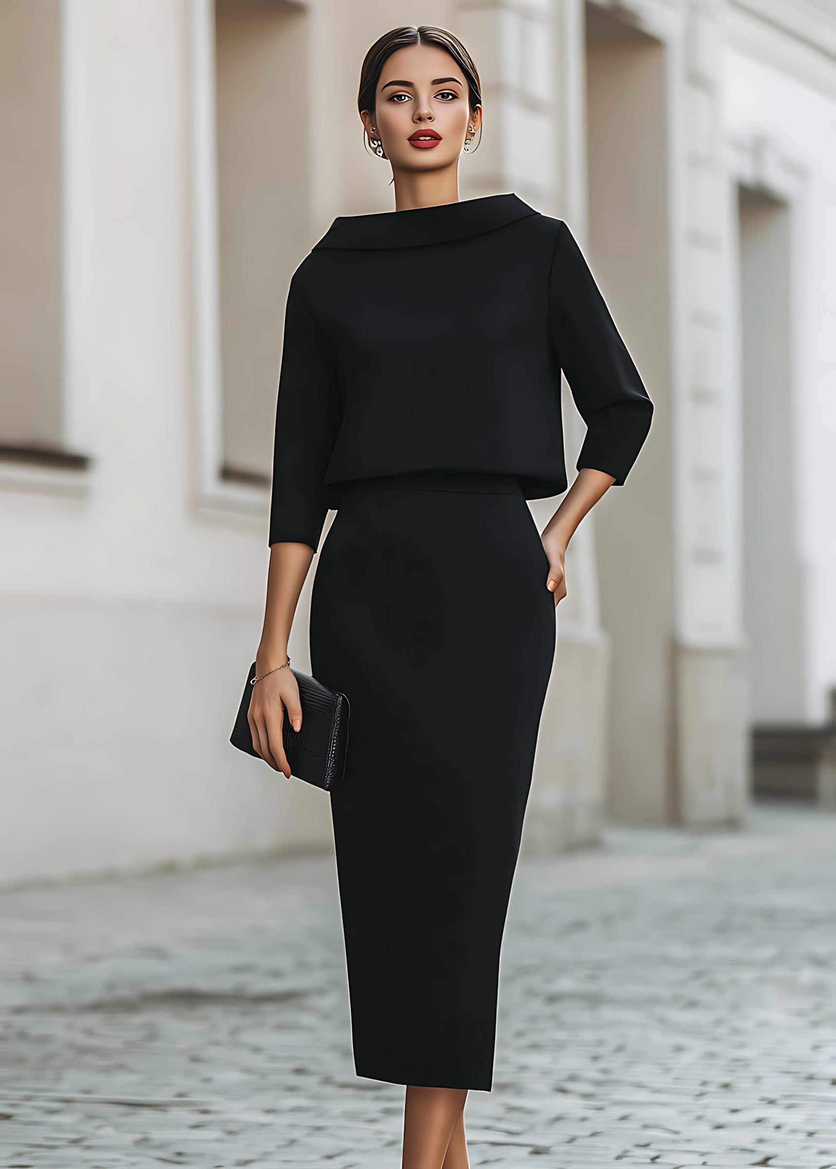 Lily – Boat Neck Top and Pencil Midi Skirt Set