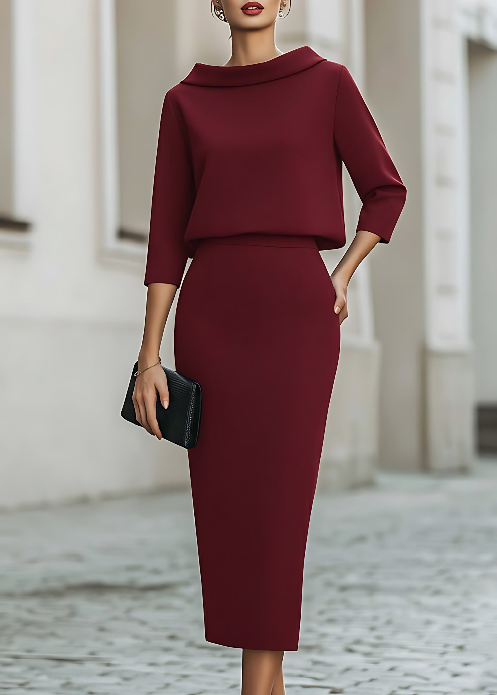Lily – Boat Neck Top and Pencil Midi Skirt Set