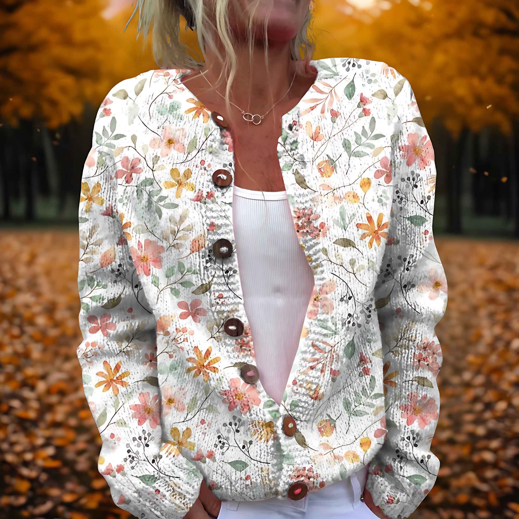 Lily – Flower Print Fuzzy Button Up Cardigan