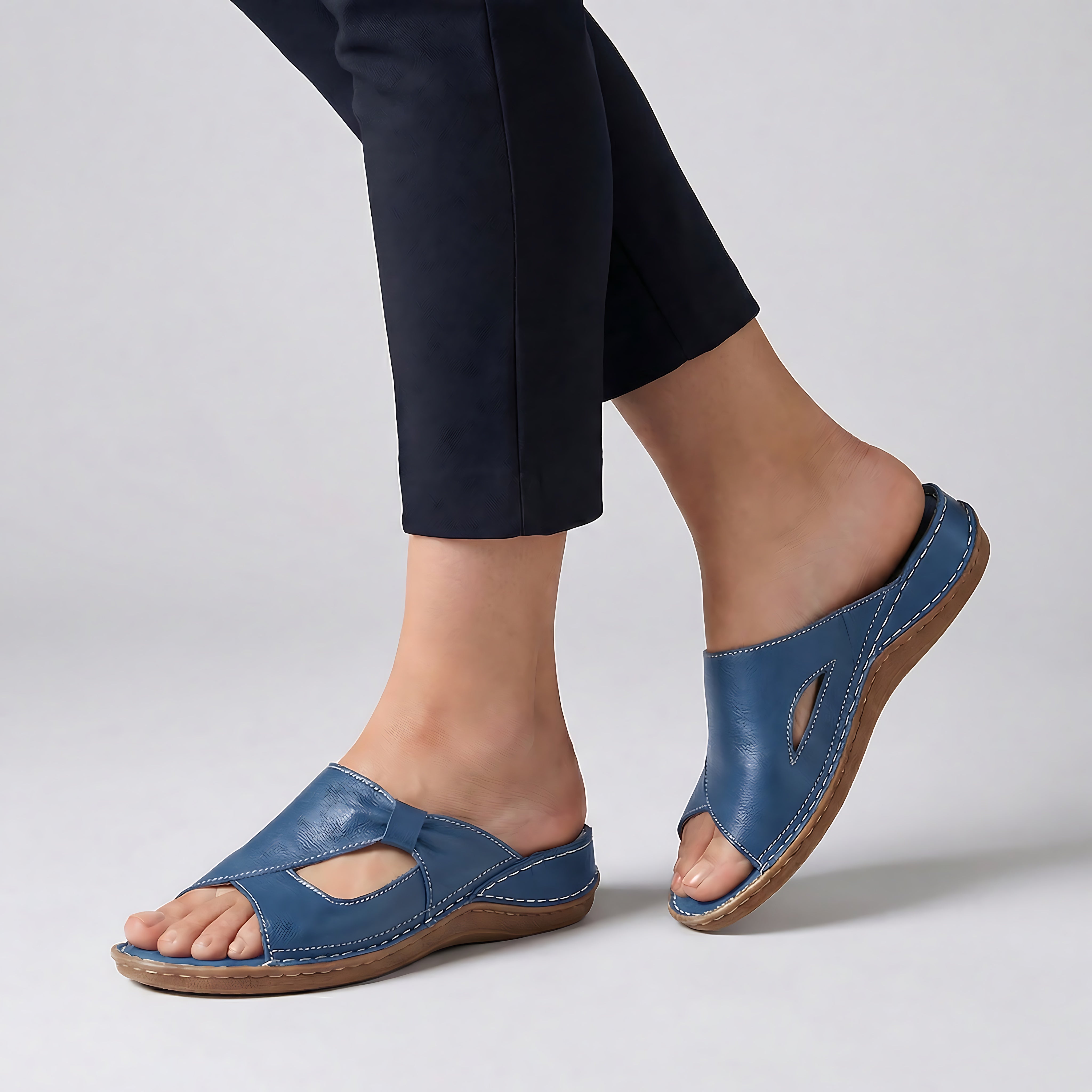 Lily – Side Cutout Low Wedge Slide Sandals