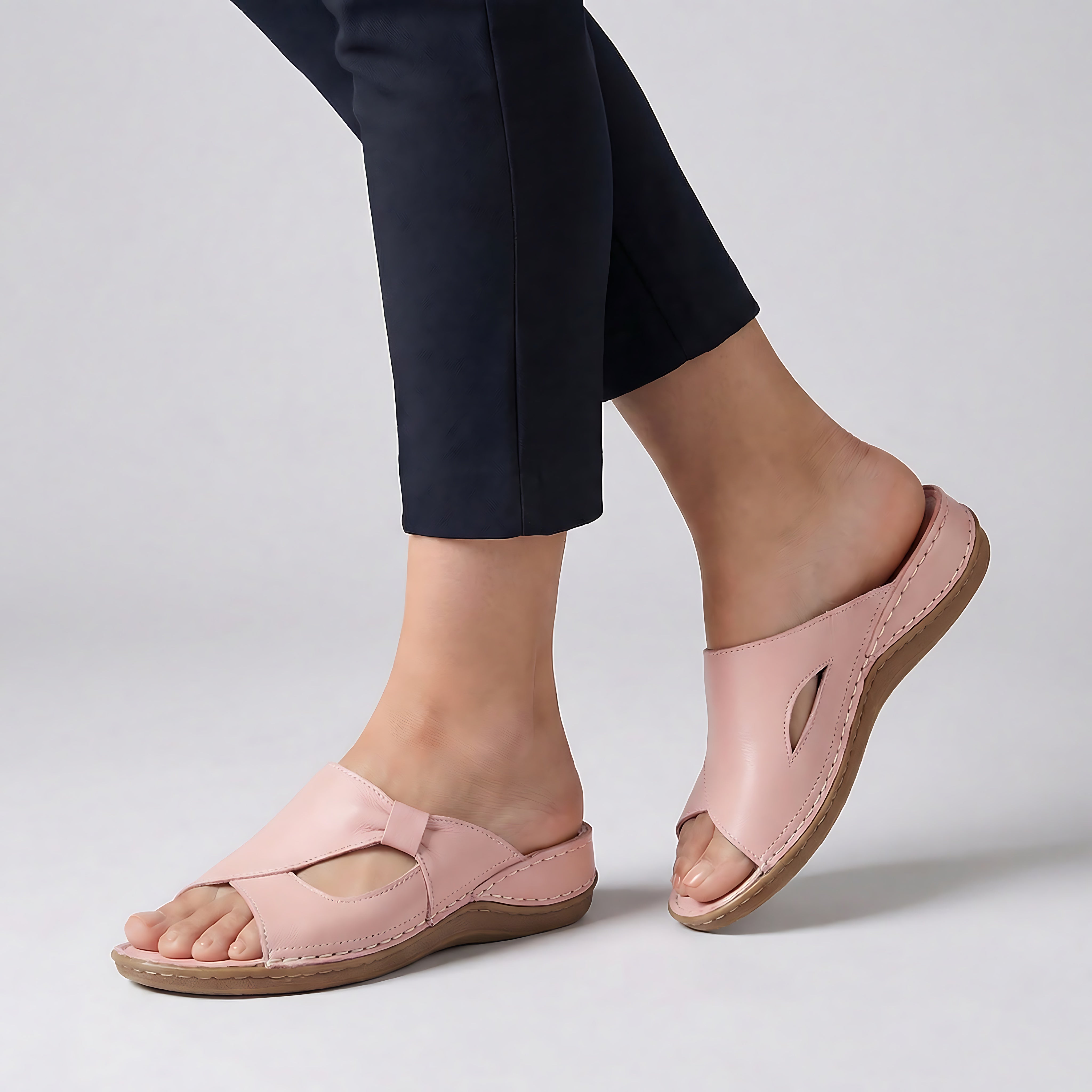 Lily – Side Cutout Low Wedge Slide Sandals