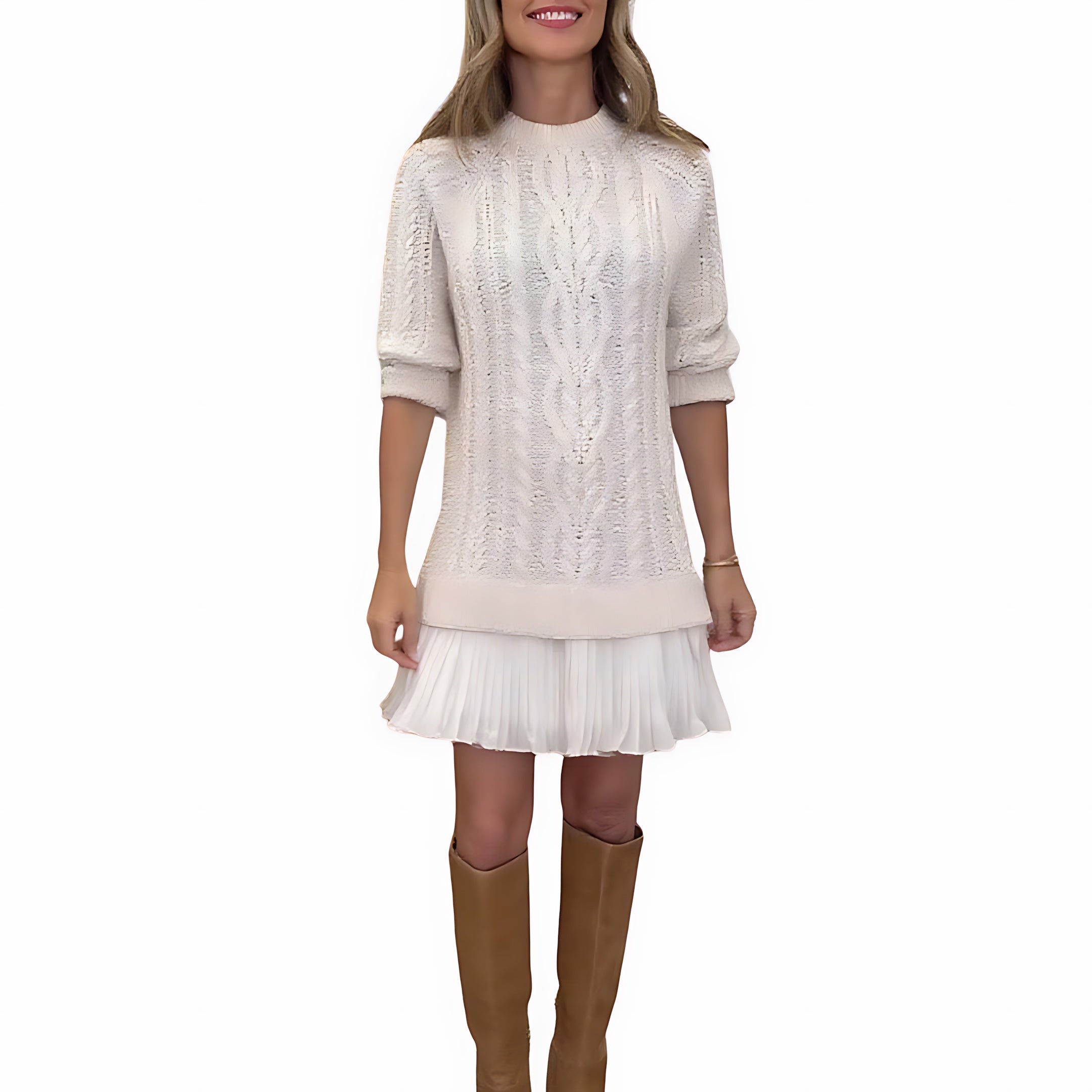 Lola – Cable Knit Ruffle Hem Mini Sweater Dress