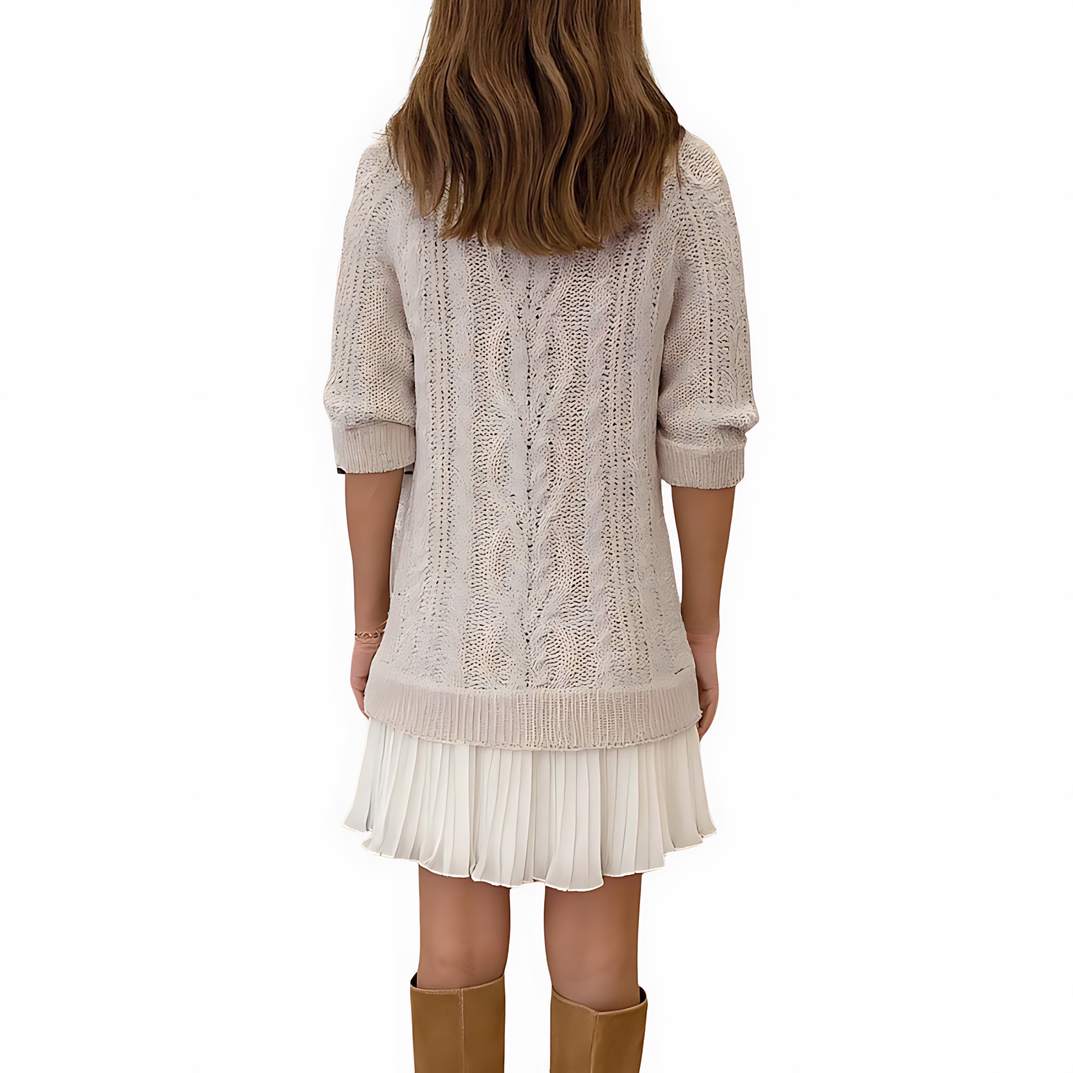 Lola – Cable Knit Ruffle Hem Mini Sweater Dress