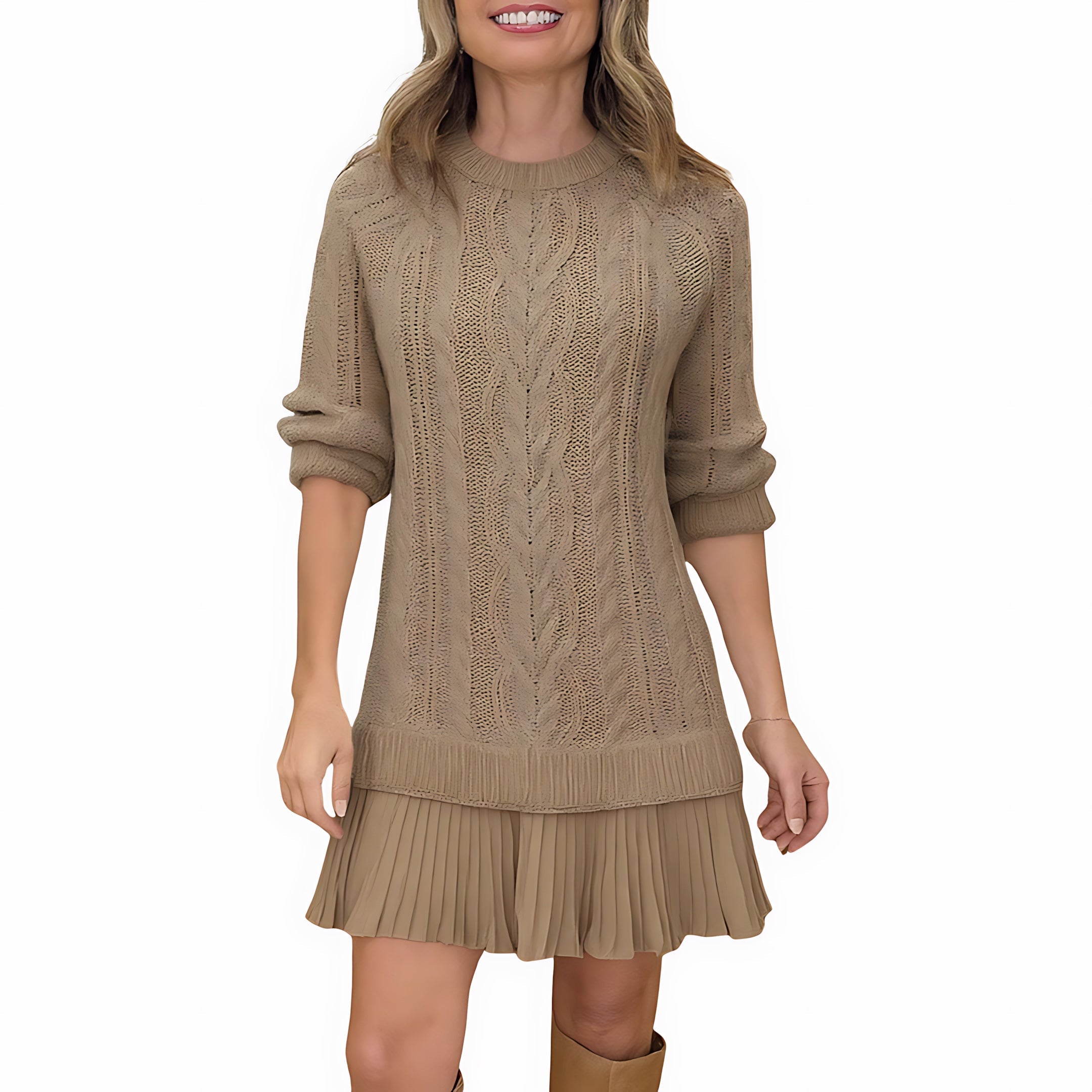 Lola – Cable Knit Ruffle Hem Mini Sweater Dress