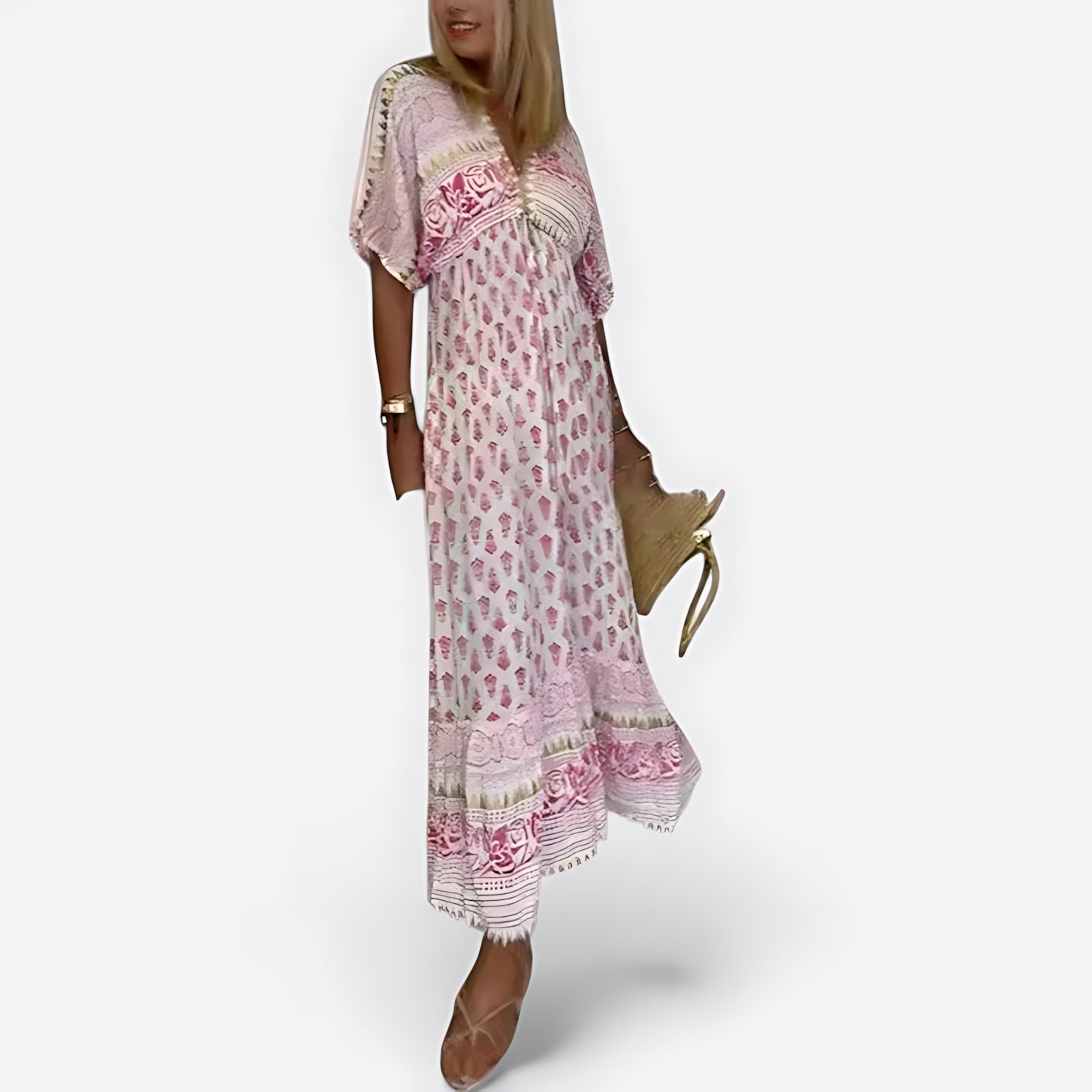 Lola – Ditsy Print V Neck Boho Maxi Dress