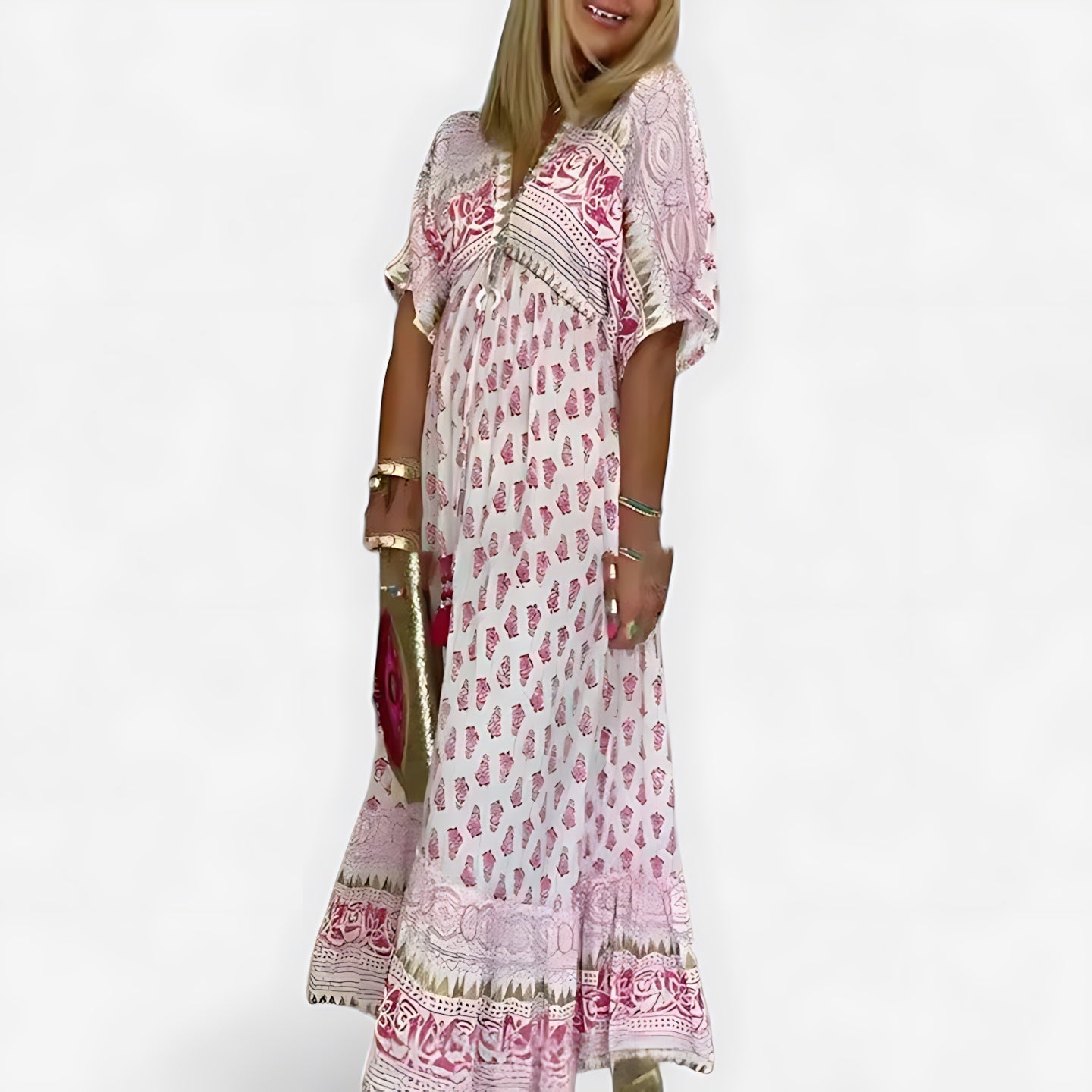 Lola – Ditsy Print V Neck Boho Maxi Dress